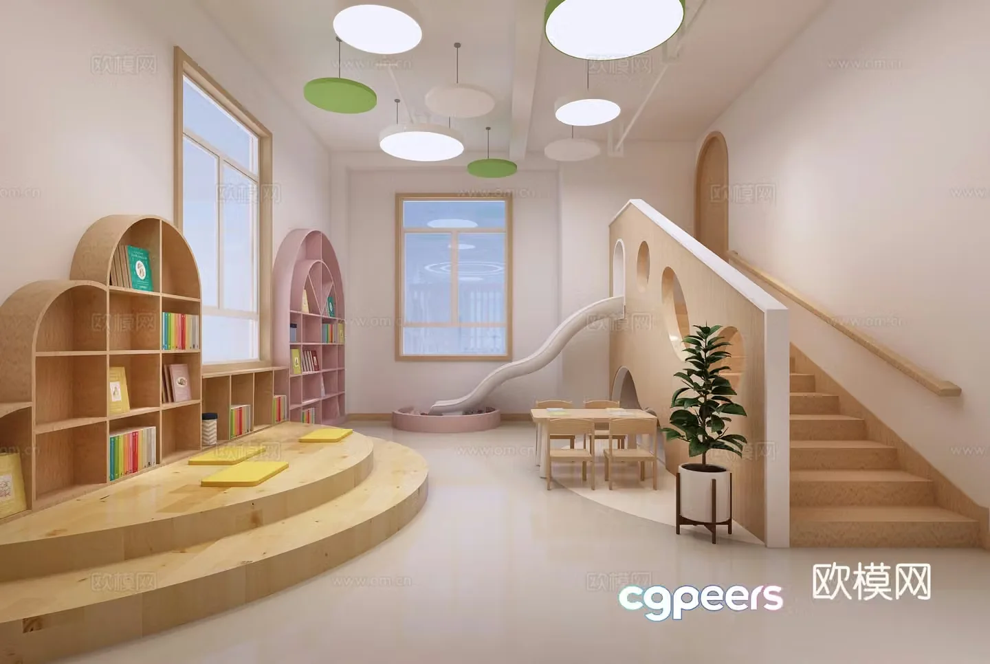 Kindergarten stairwell Kindergarten reading corner School reading area 3D model