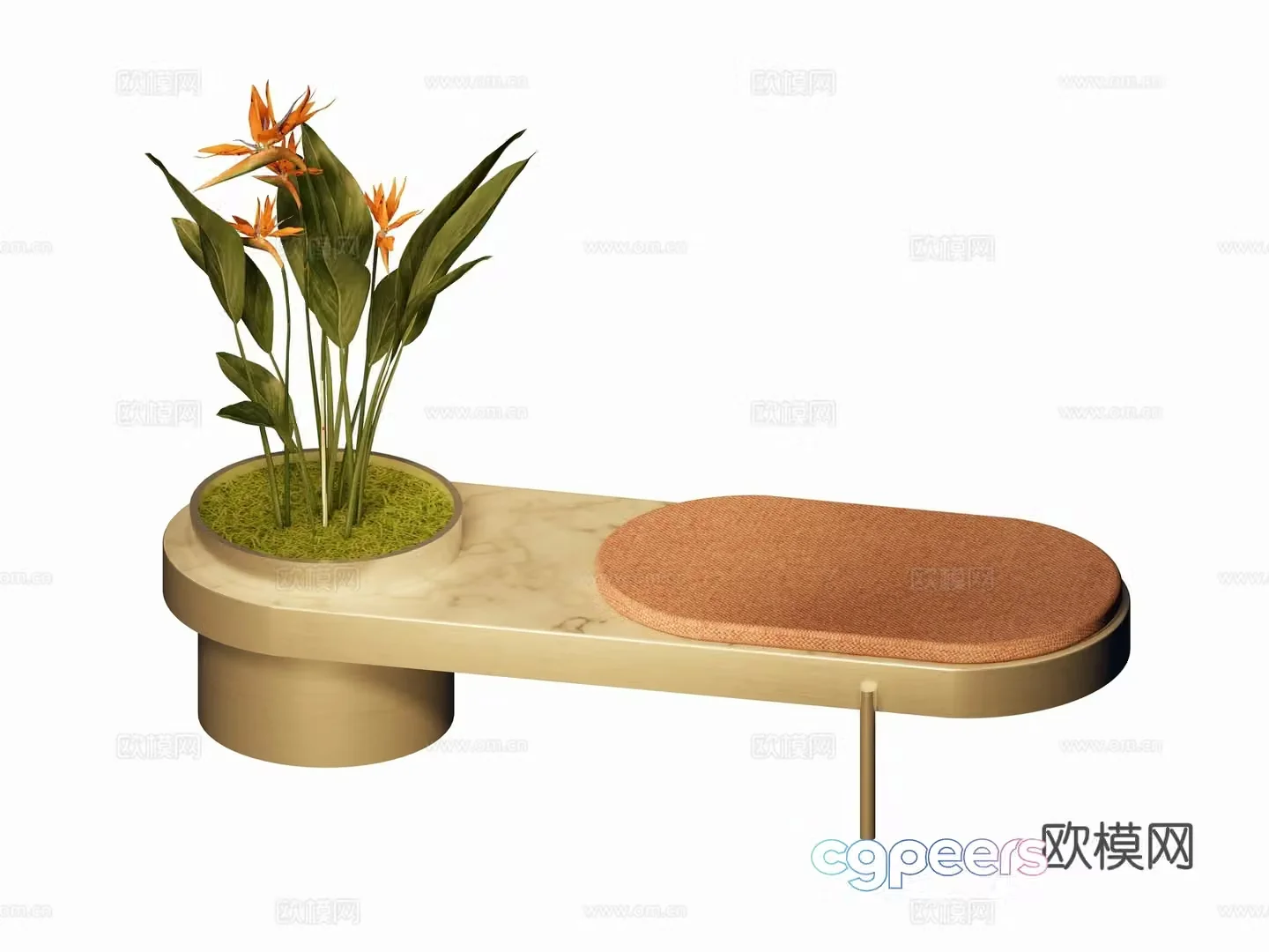 Modern special-shaped metal bench oval bench shoe changing stool foot pedal door stool strip bench group 3D model