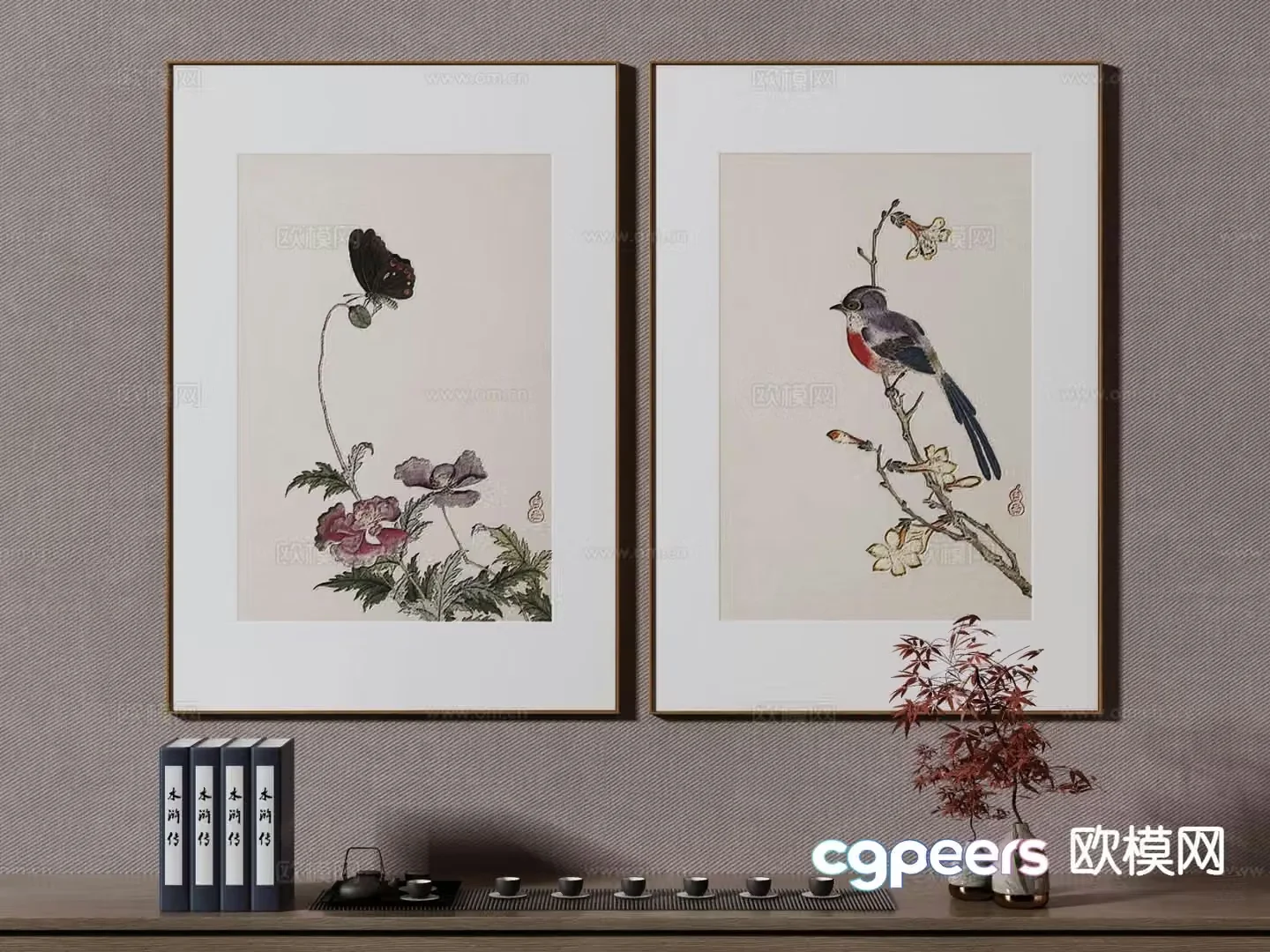 New Chinese style ink painting decorative painting 3D model