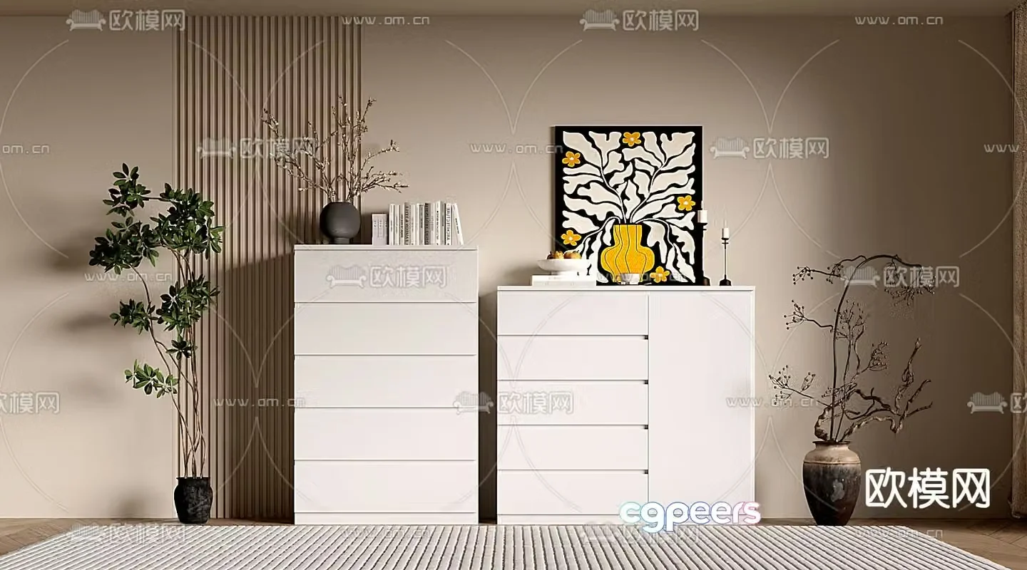 Cream style chest of drawers side cabinet 3d model