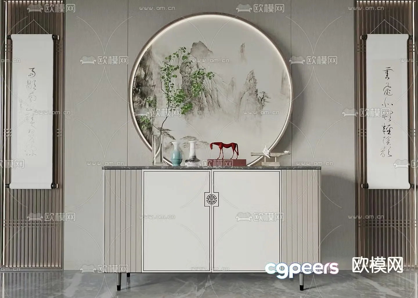 New Chinese side cabinet porch cabinet end view cabinet 3D model