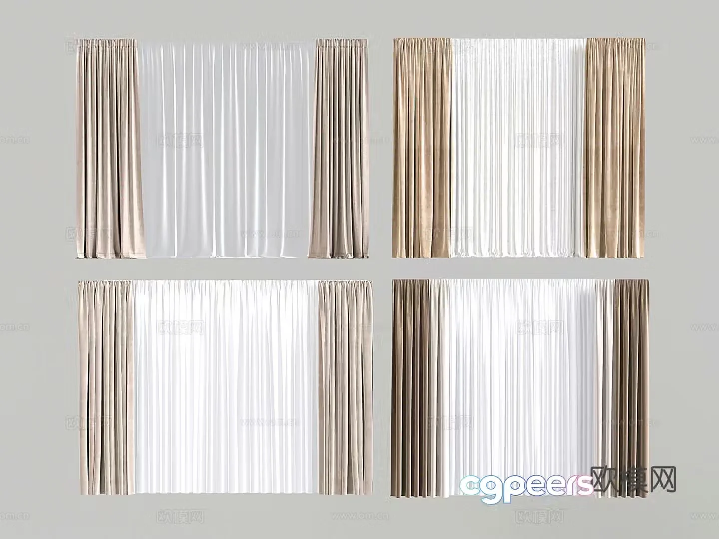Modern fabric blackout curtain gauze curtain pull curtain sunshade 3D model