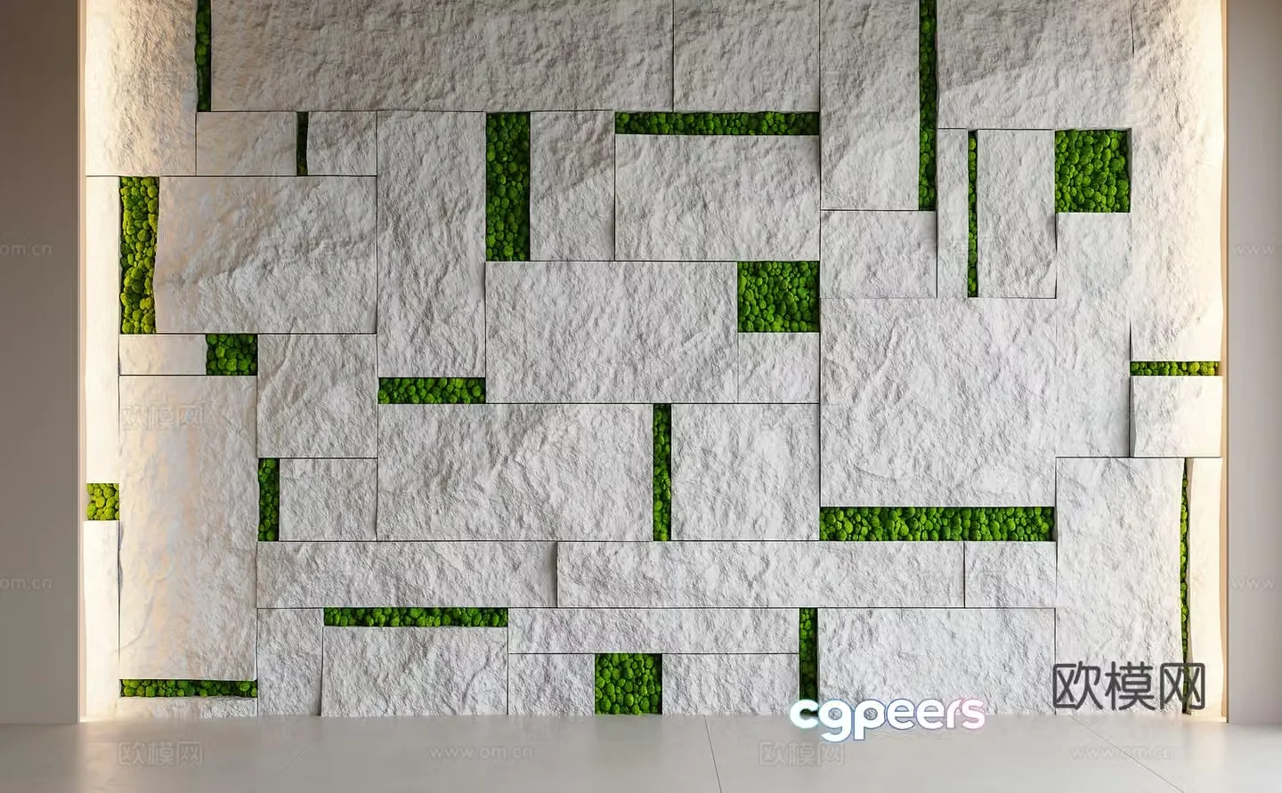 Modern rough stone background wall green plant background wall white rough stone 3D model