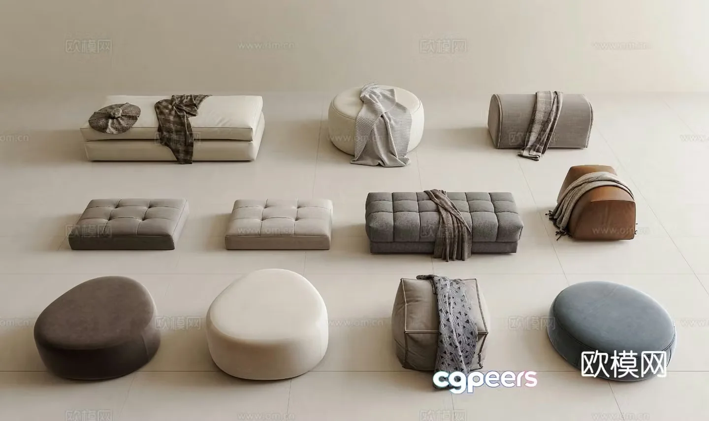 Modern stool low stool sofa stool cushion 3d model