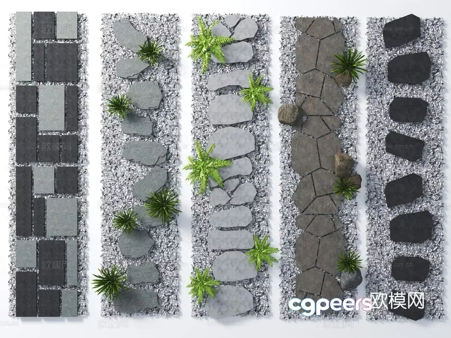 Modern Tingbu old slate tourist trail gravel block 3D model