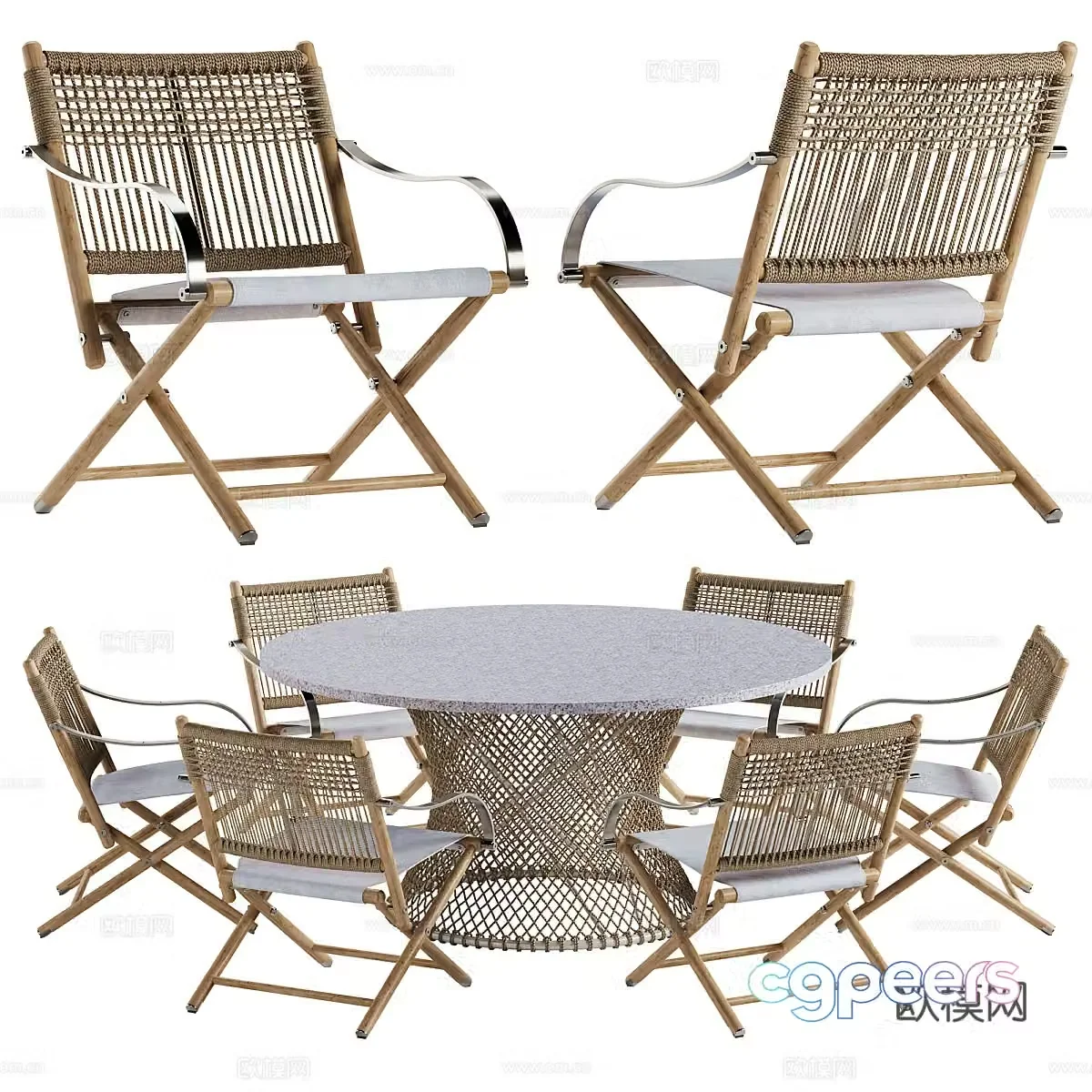 Wasabi style dining table and chairs rattan dining table and chairs bamboo dining table and chairs outdoor dining table and chairs courtyard table and chairs 3D model