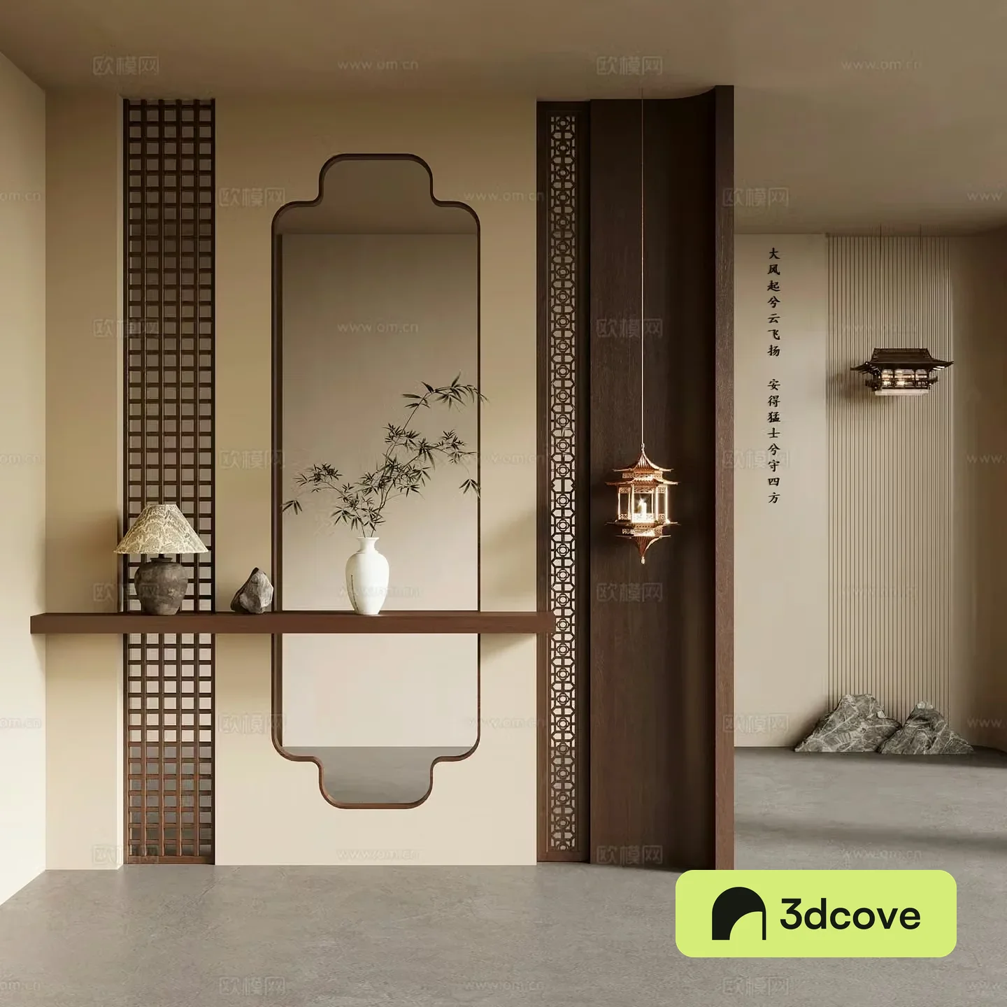 12 porch new Chinese style porch background end view wall