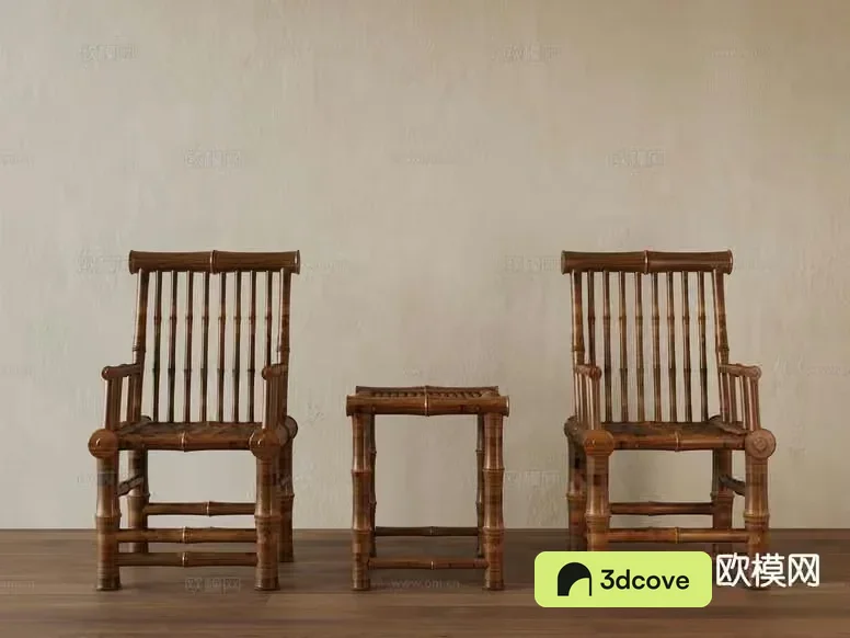 Two Wooden Chairs And A Small Table