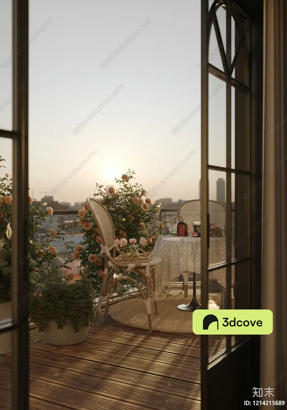A Balcony With A Table And Chairs