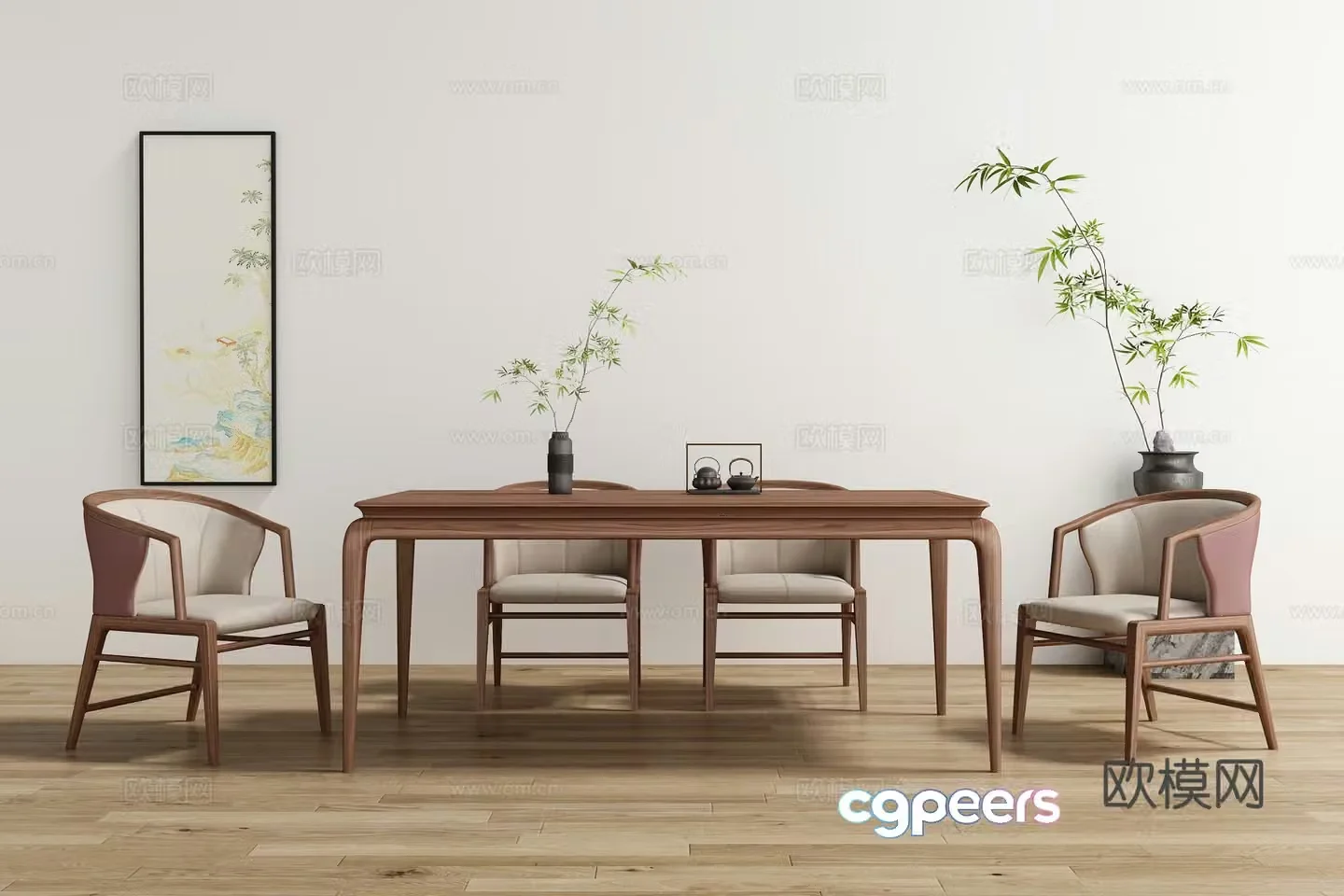 New Chinese Song style dining table and chair 3D model