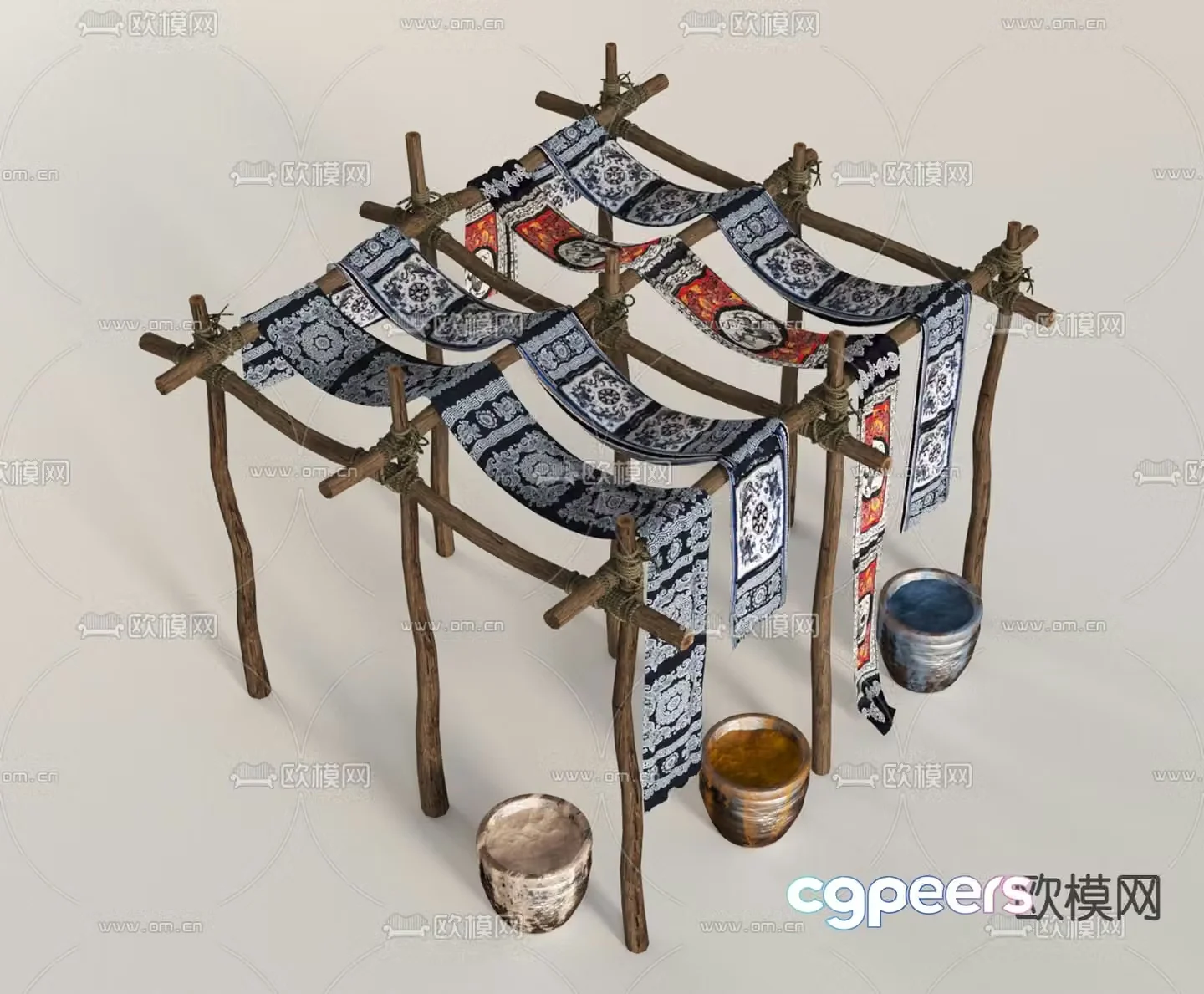 Chinese dyeing stall folk sketch 3D model