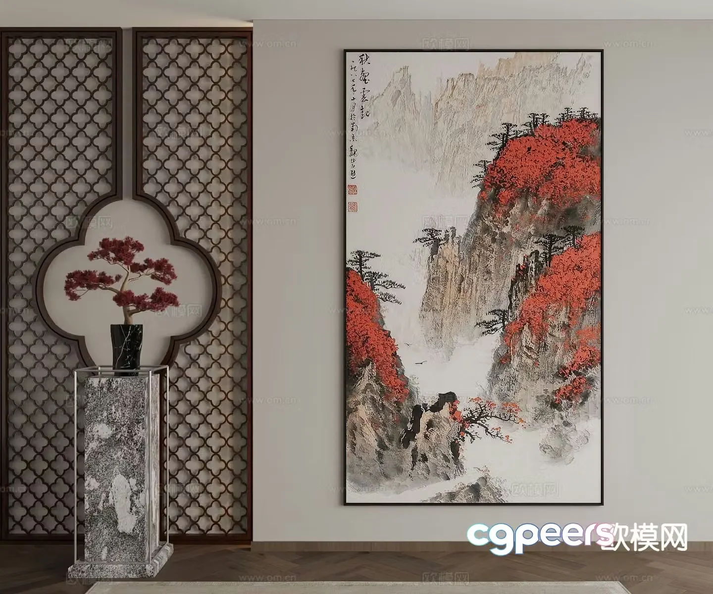 New Chinese style decorative painting landscape painting hanging painting 3D model