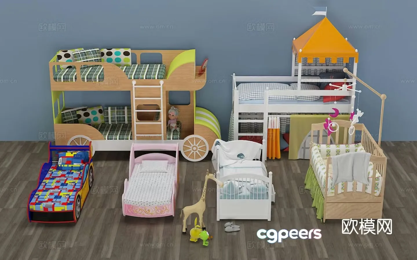 Modern crib children’s room toys bunk bed 3d model
