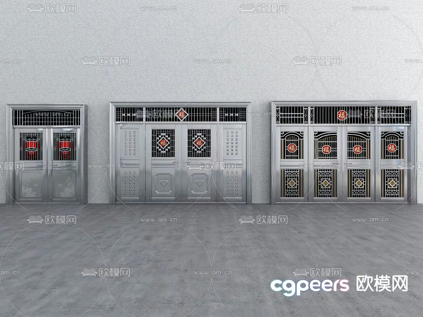 Stainless steel door entrance door double open door four open door 3D model