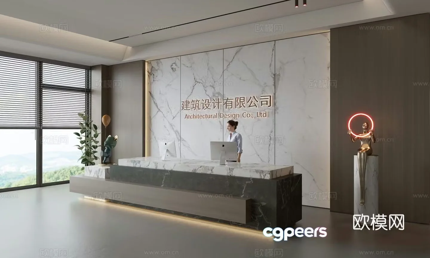 Modern company front desk reception area bar reception desk service desk company front desk background 3D model