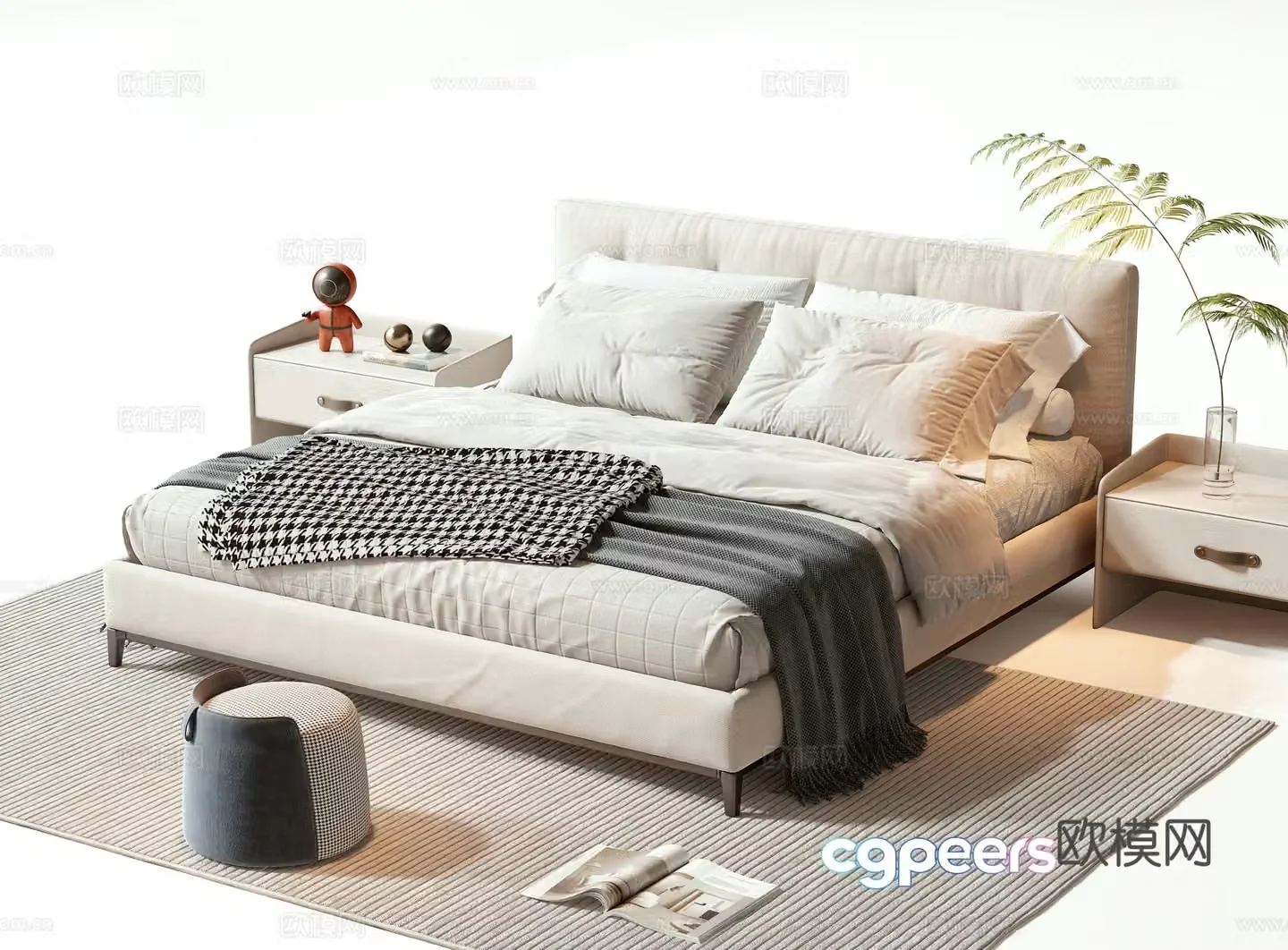 Modern double bed 3d model