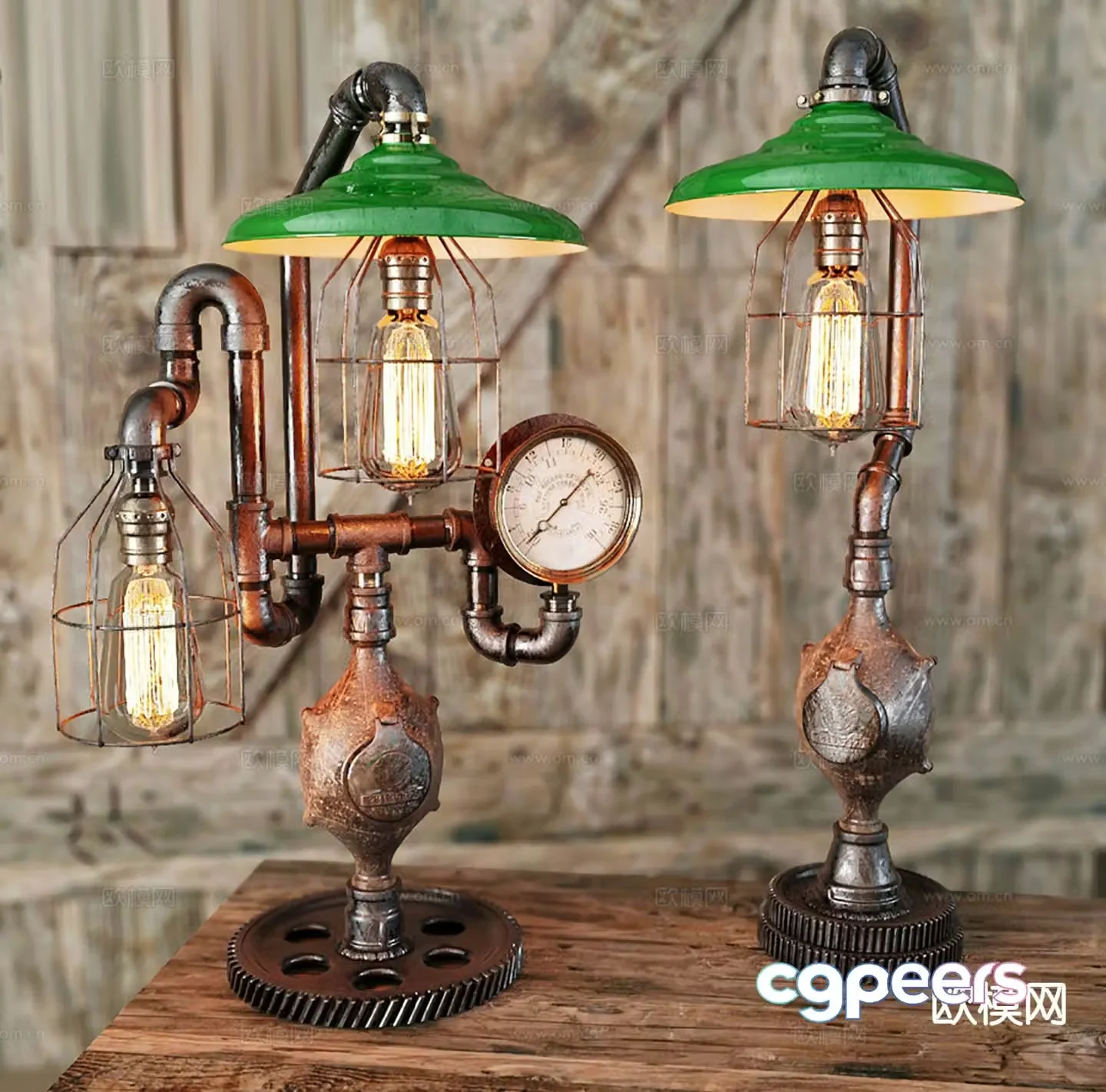 Industrial style desk lamp rust pipe desk lamp 3d model