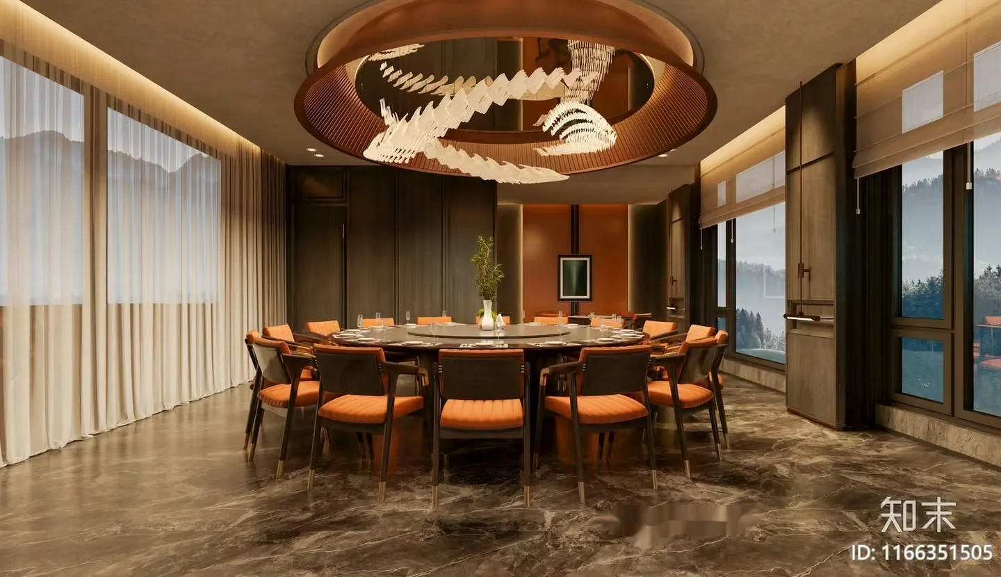 A Large Round Dining Table With Chairs 3D Model – 12463 – VRAY Render
