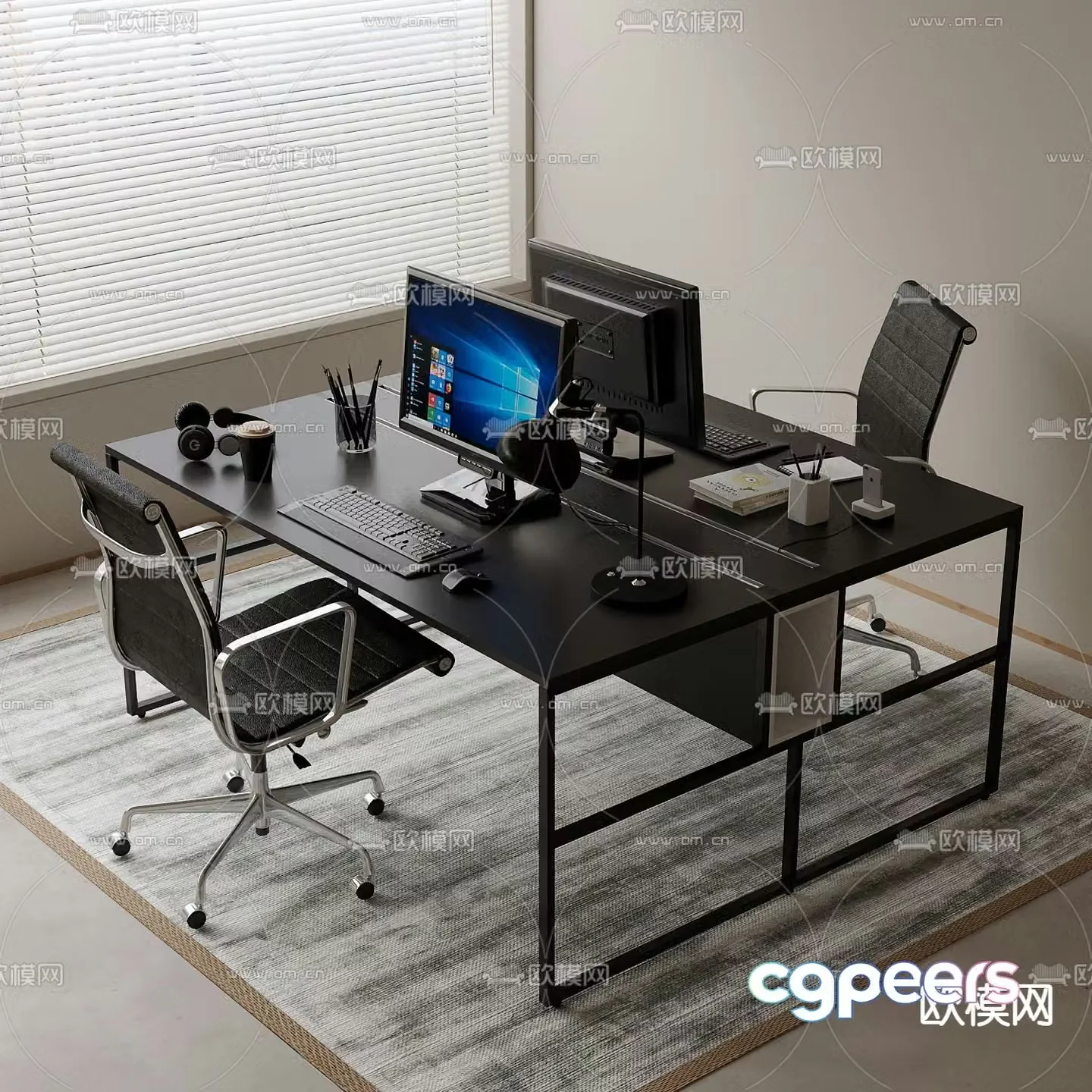 Modern desk work station 3d model