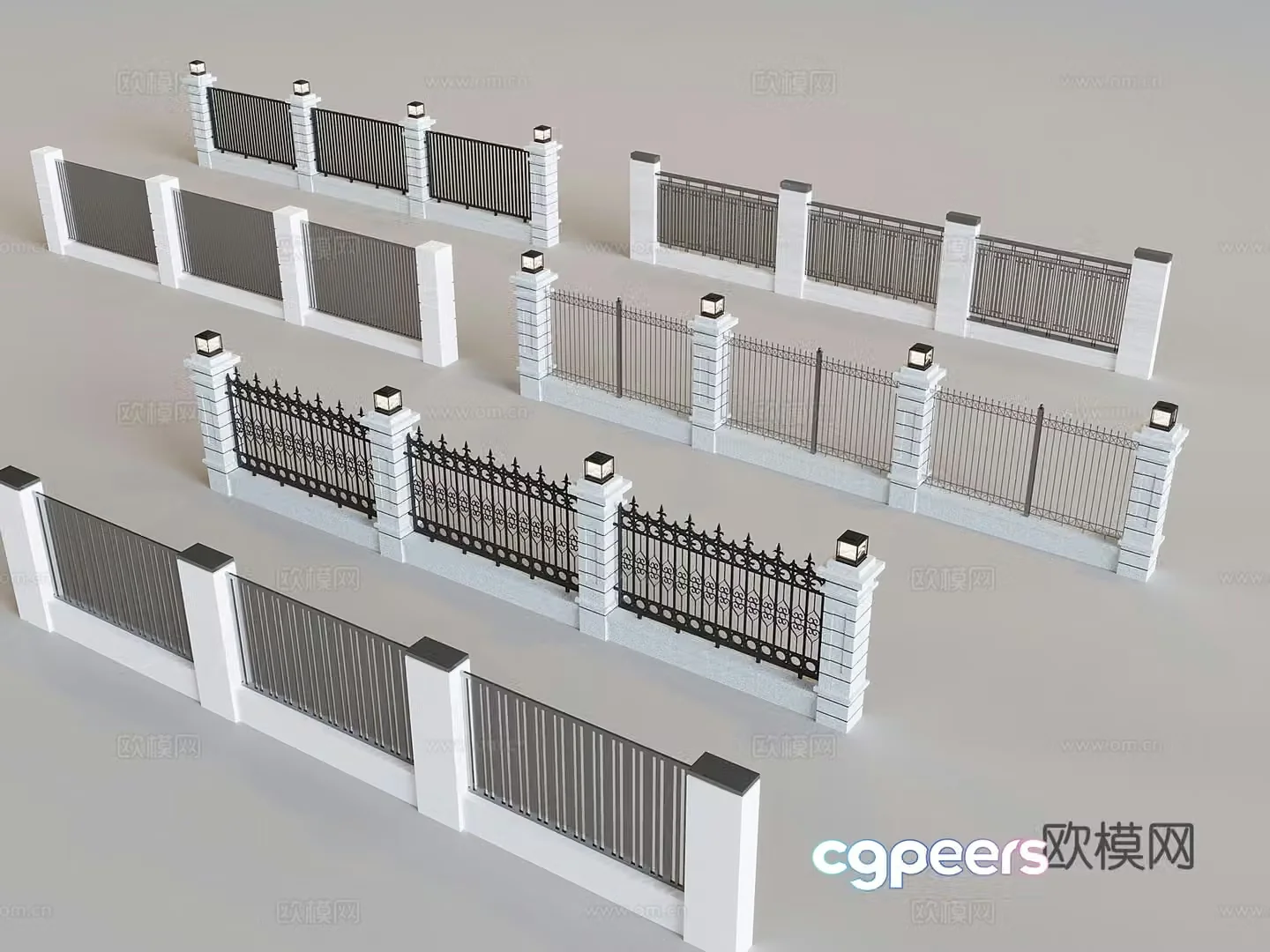 Wrought iron fence guardrail courtyard railing fence 3d model