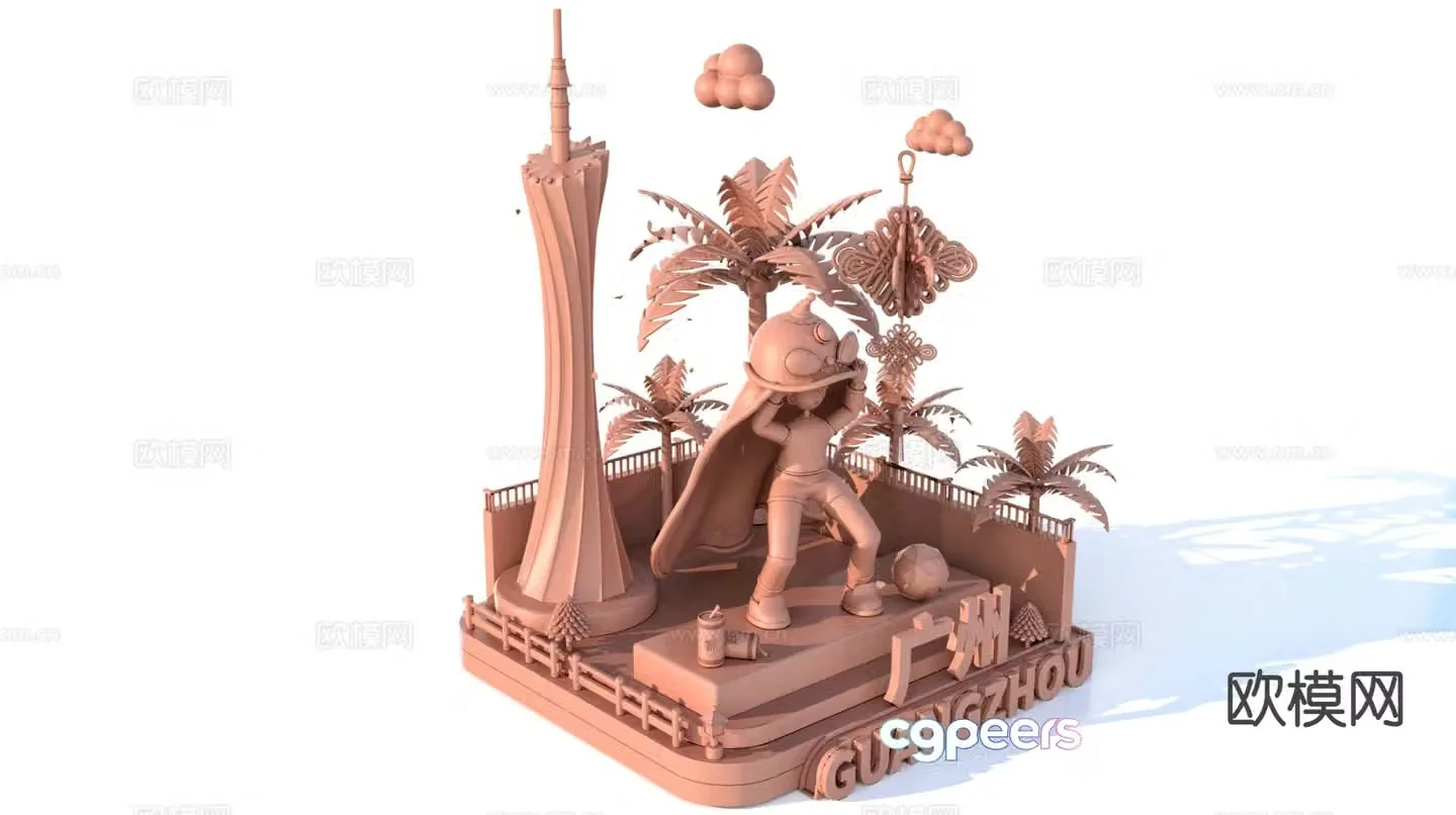 Characteristic urban ancient architectural scenic spots Guangdong scenic spot sketch 3D model