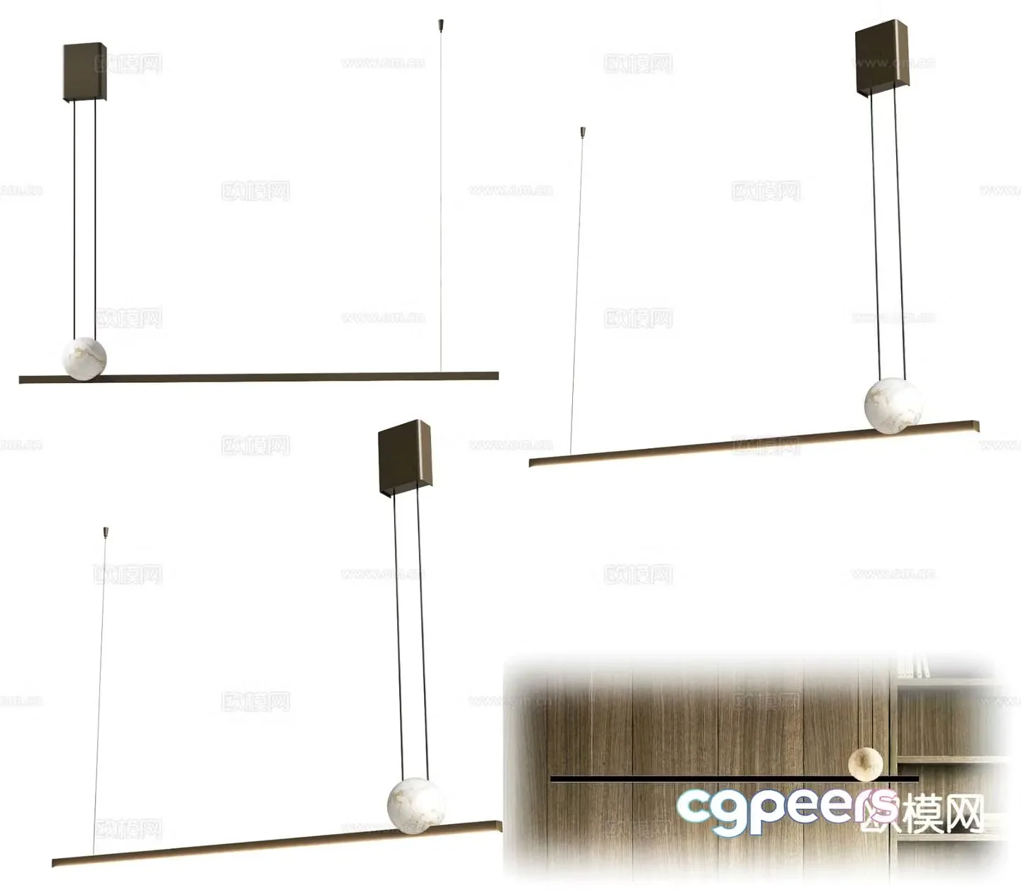 Modern minimalist chandelier long chandelier 3d model