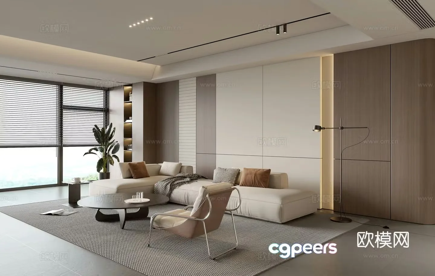 Modern simple living room balcony cabinet sofa combination coffee table sofa background wall 3d model