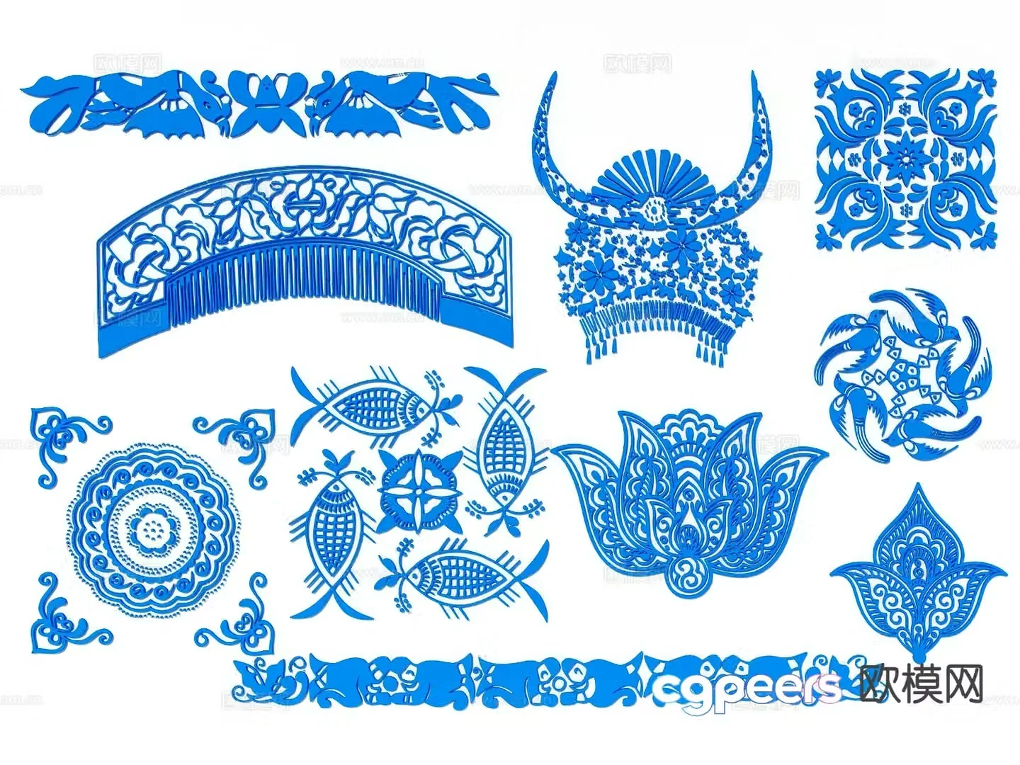 Miao elements icon silhouette wall decoration pendant 3d model