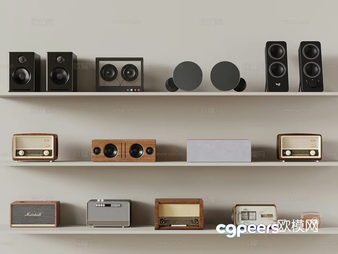 Middle style audio retro audio radio 3d model