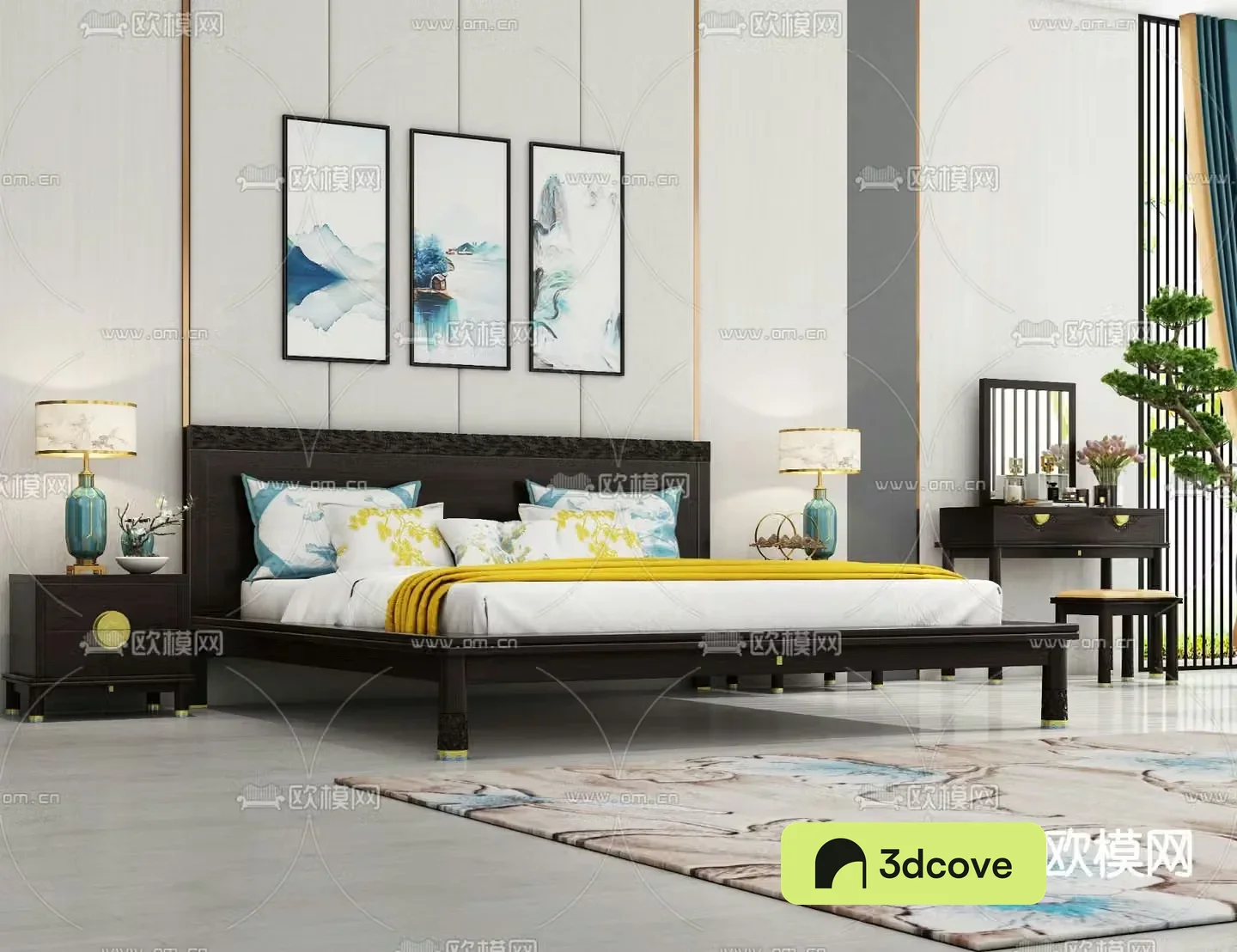 Chinese double bed solid wood bed