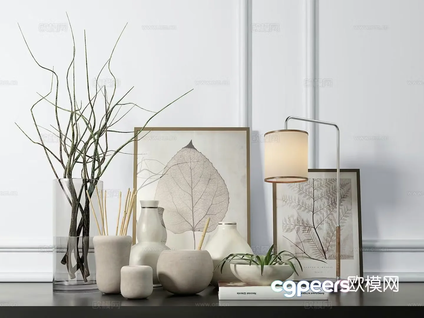 Modern accessories ornaments photo frames desk lamps 3d model