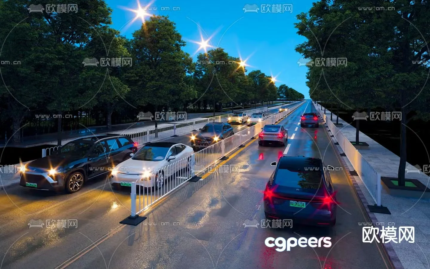 City highway night scene 3d model