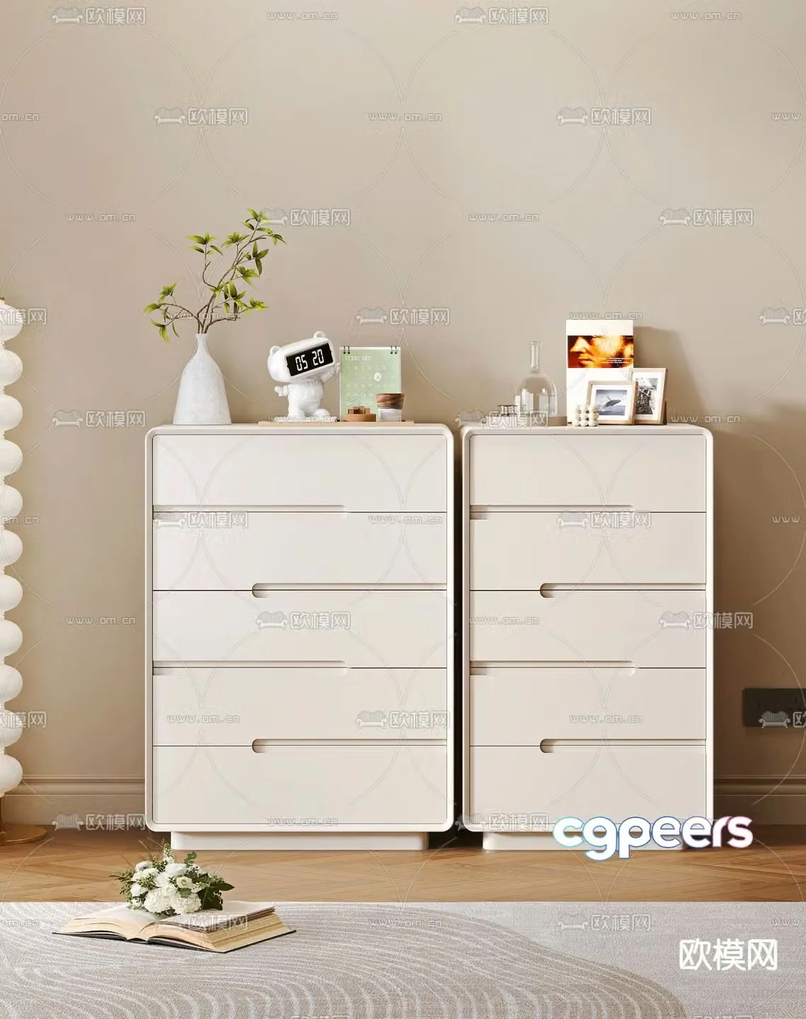 Cream style chest of drawers side cabinet 3d model