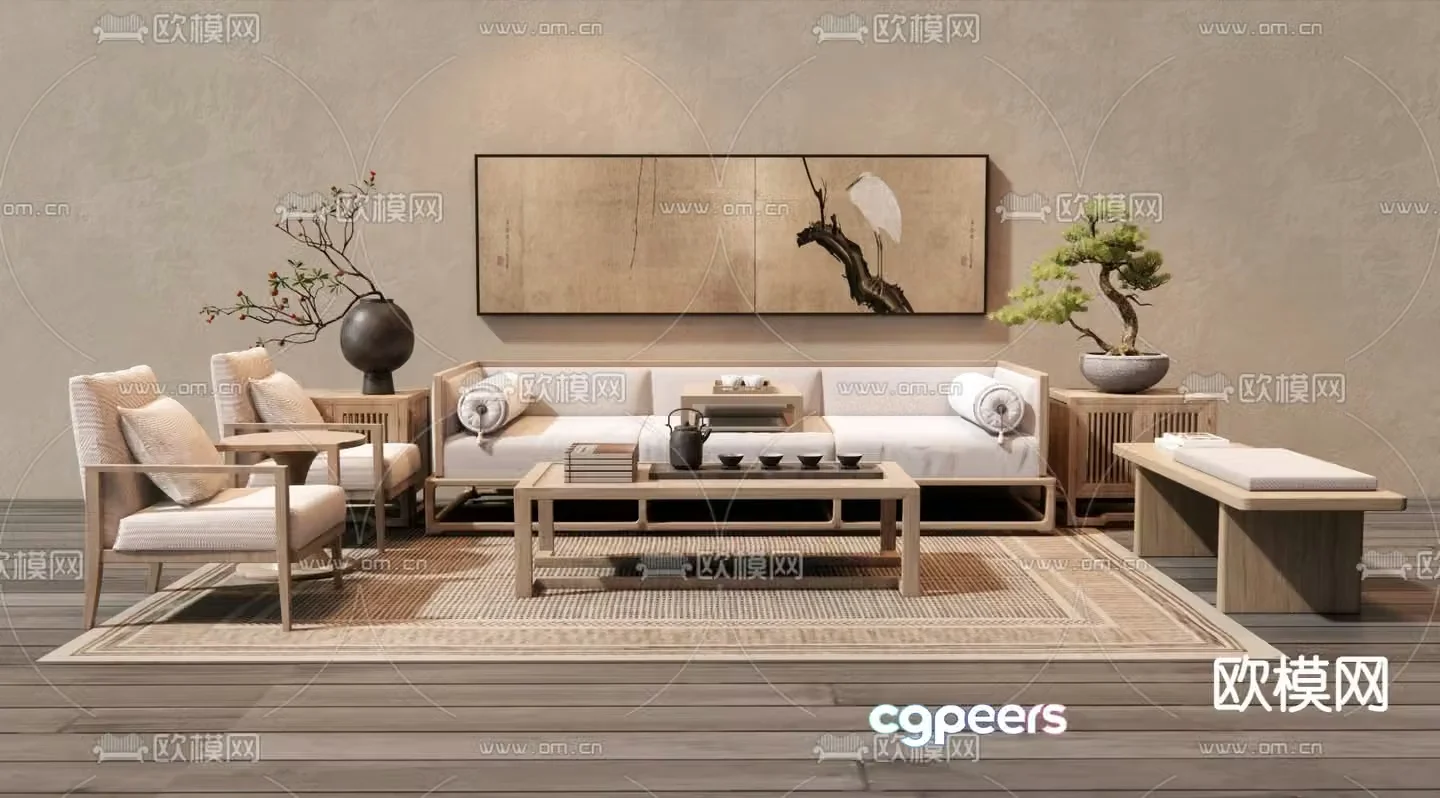 New Chinese style modular sofa Song’s aesthetic 3D model
