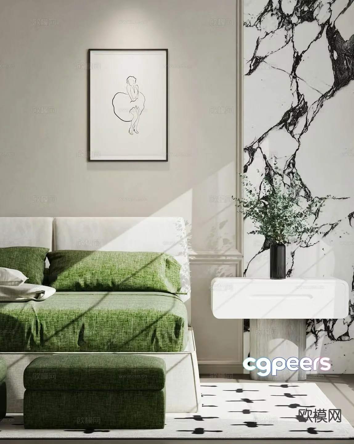 Modern double bed 3d model