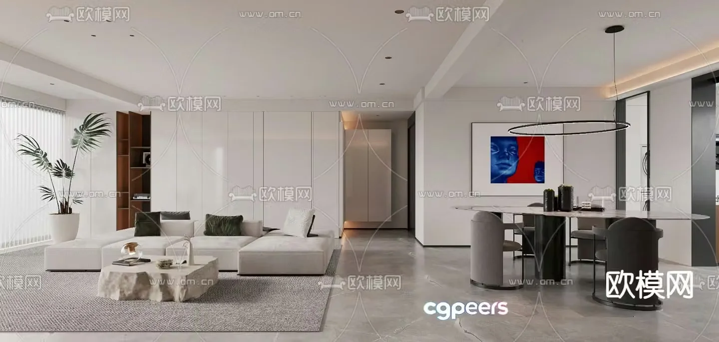 Modern living and dining room 3d model