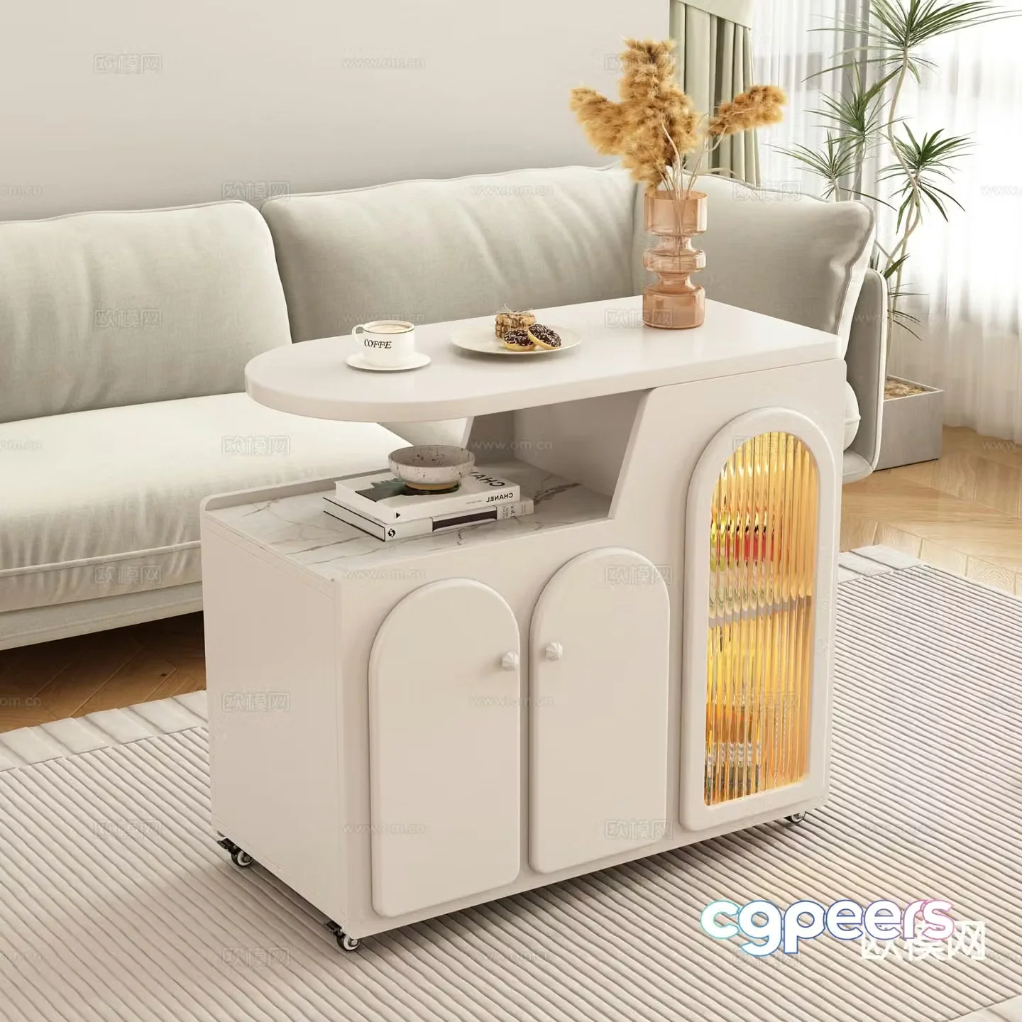 Cream style side table table sofa side cabinet 3D model