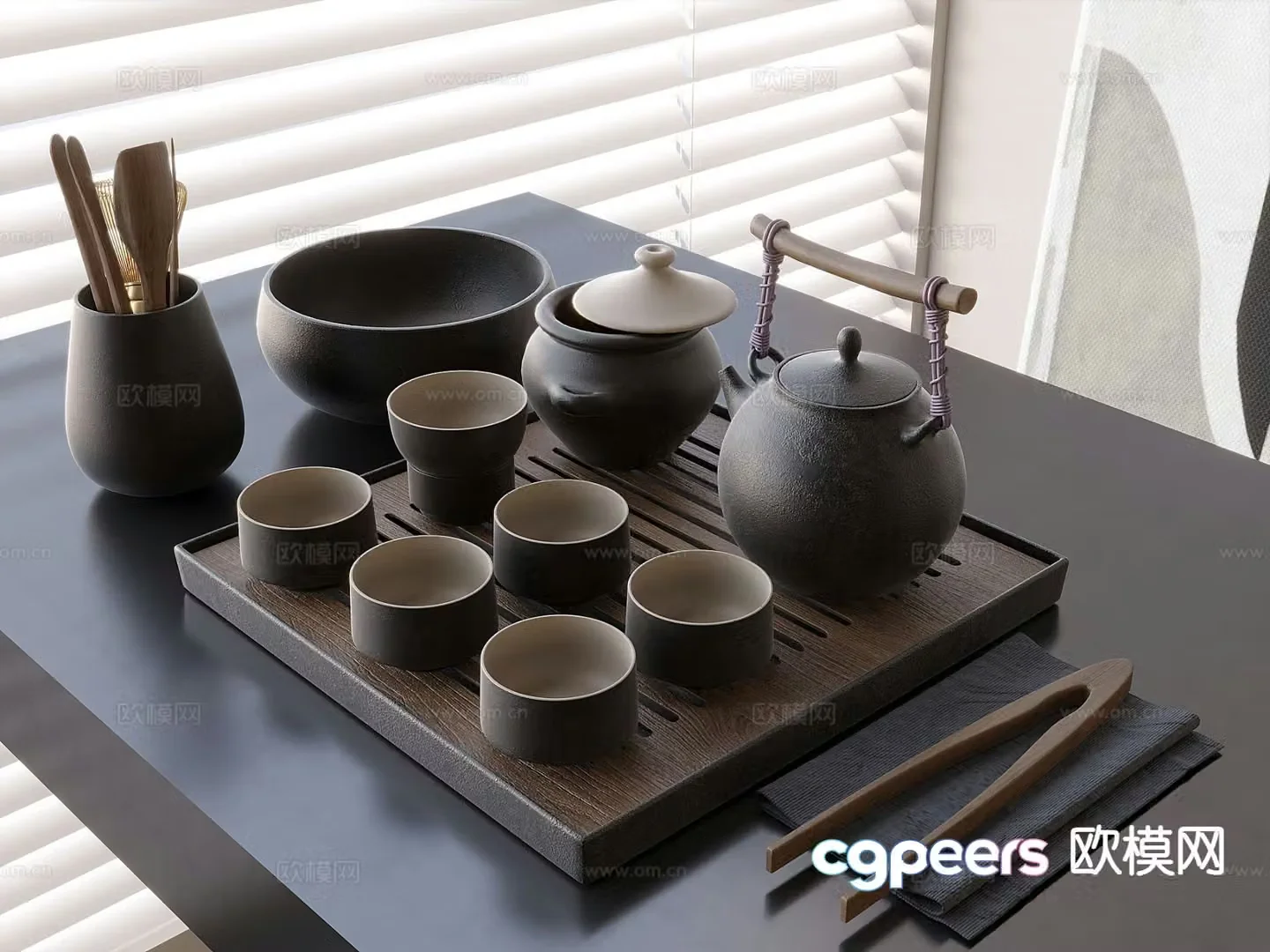 Chinese tea set teapot tea cup tray 3d model