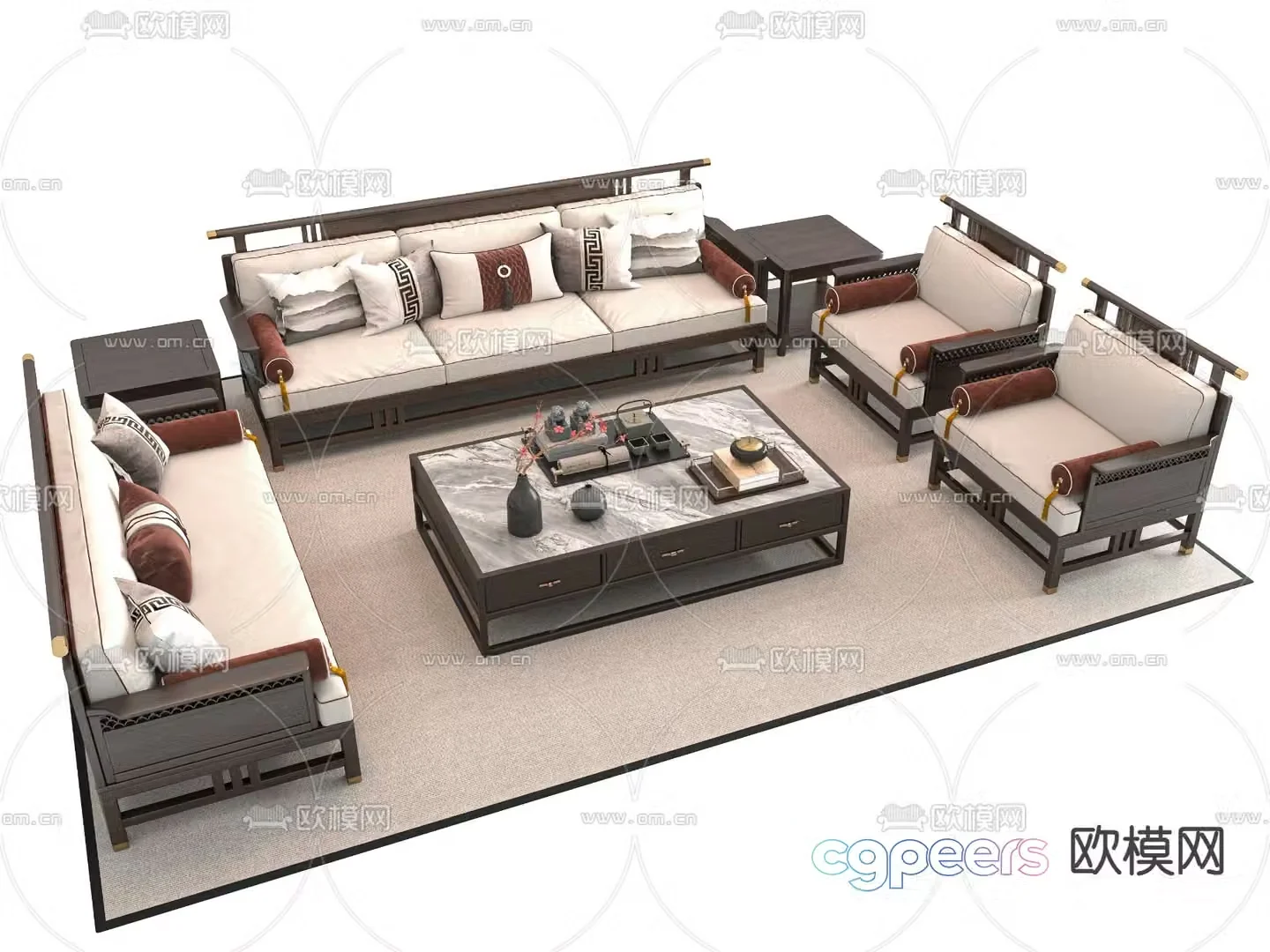 New Chinese style modular sofa 3d model