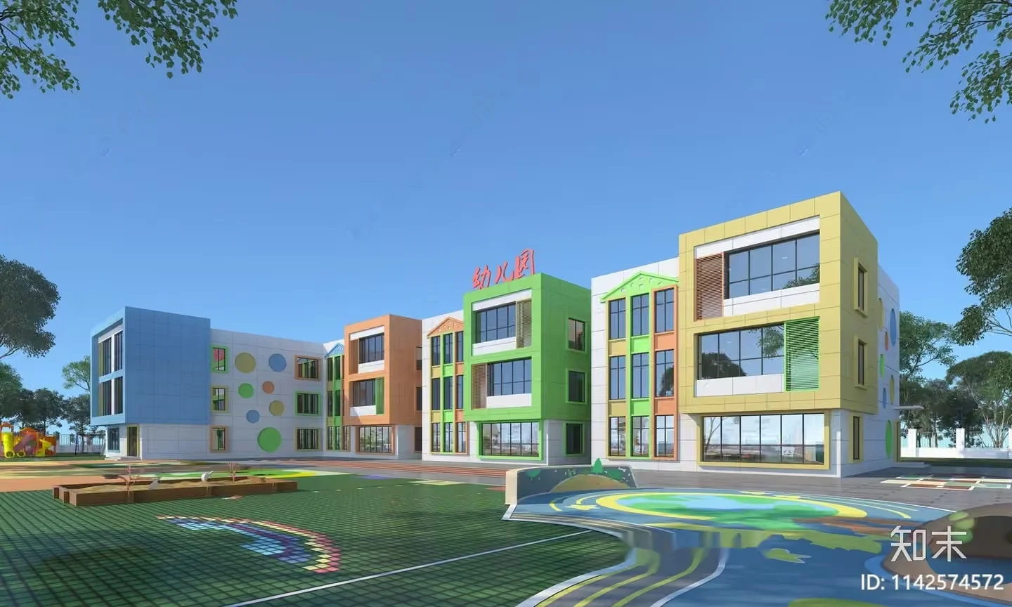 A Colorful Building With A Playground 3D Model – 5776 – VRAY Render
