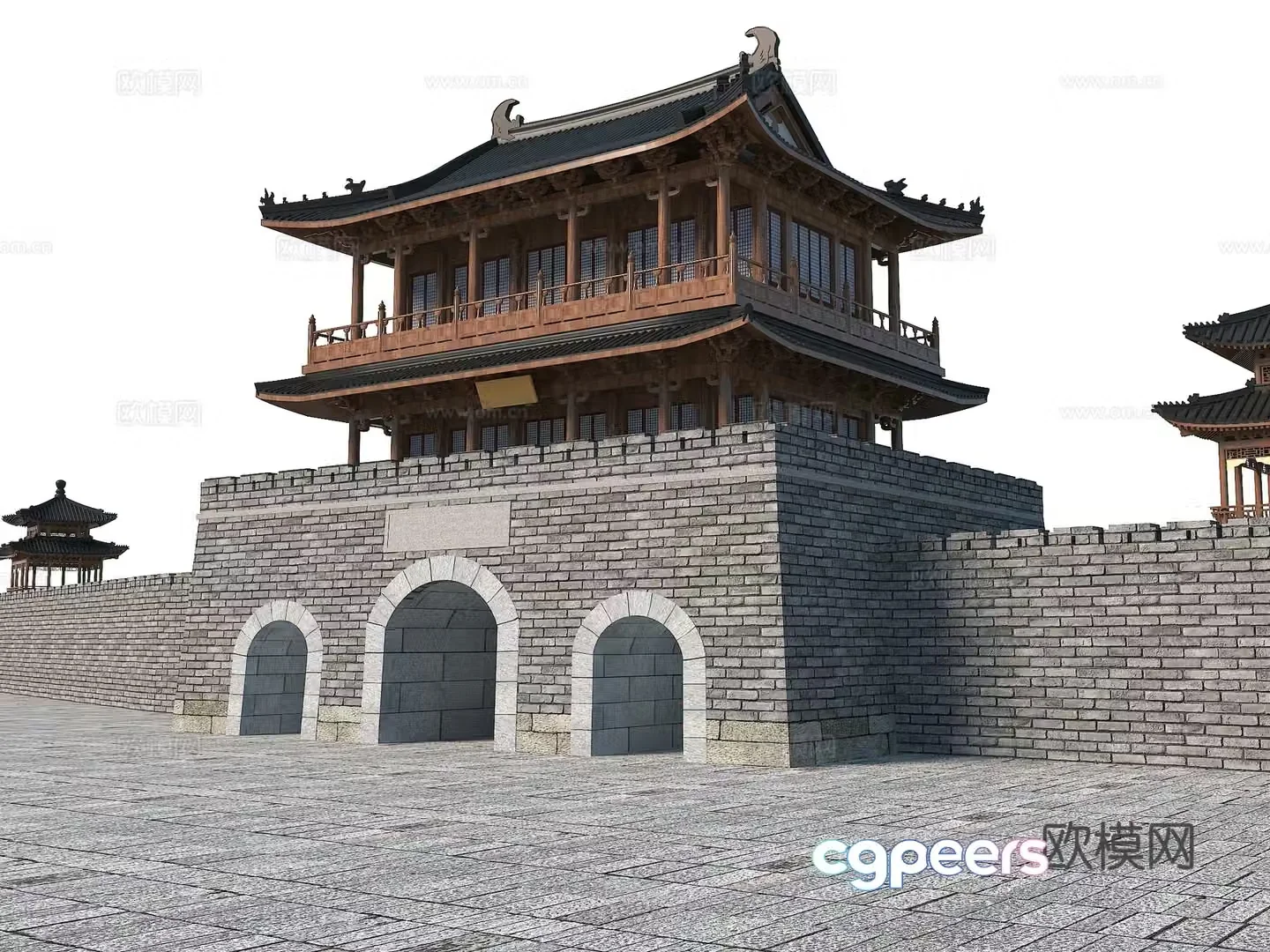 Chinese style city gate tower city wall city gate 3d model