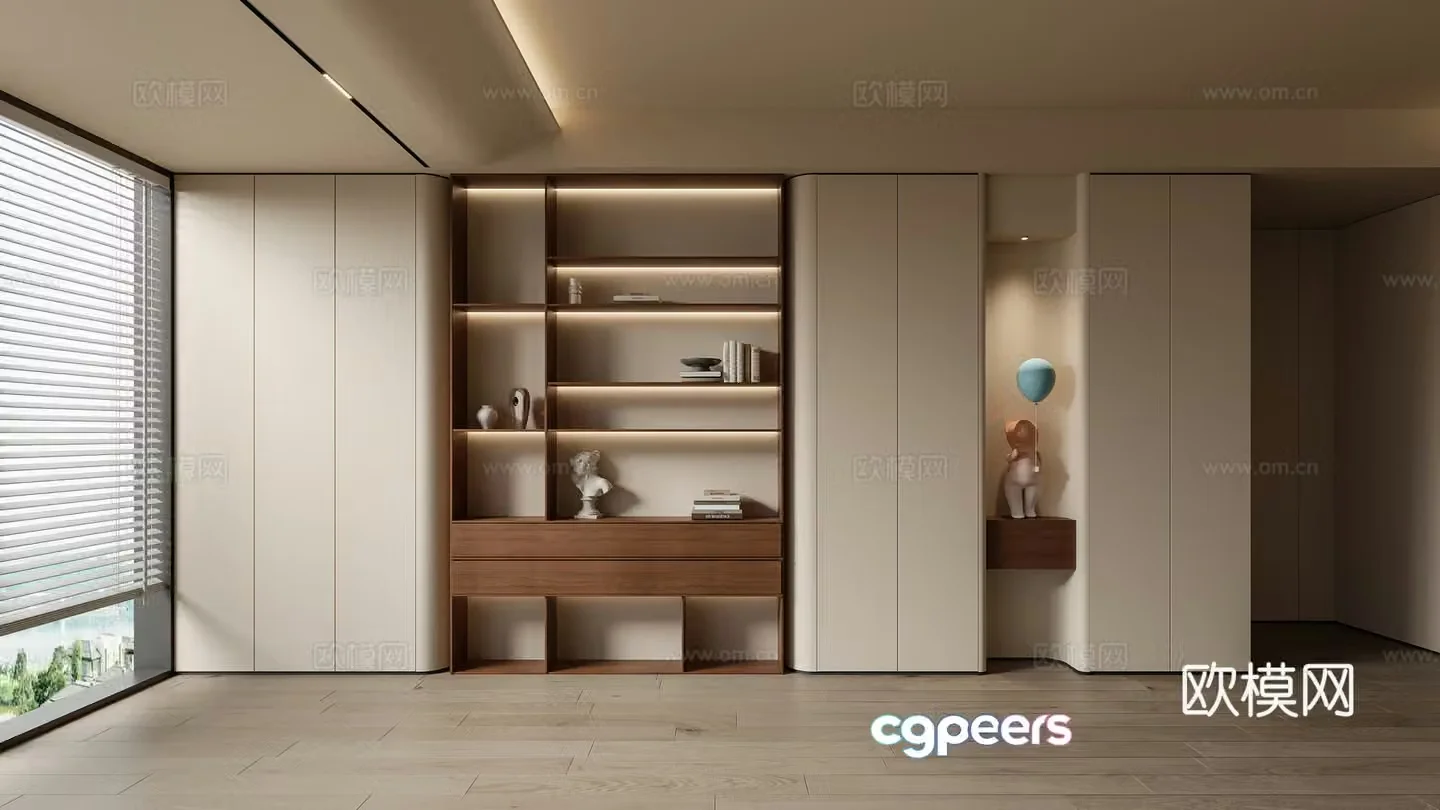 Cream style decoration cabinet Cream style bookcase 3d model