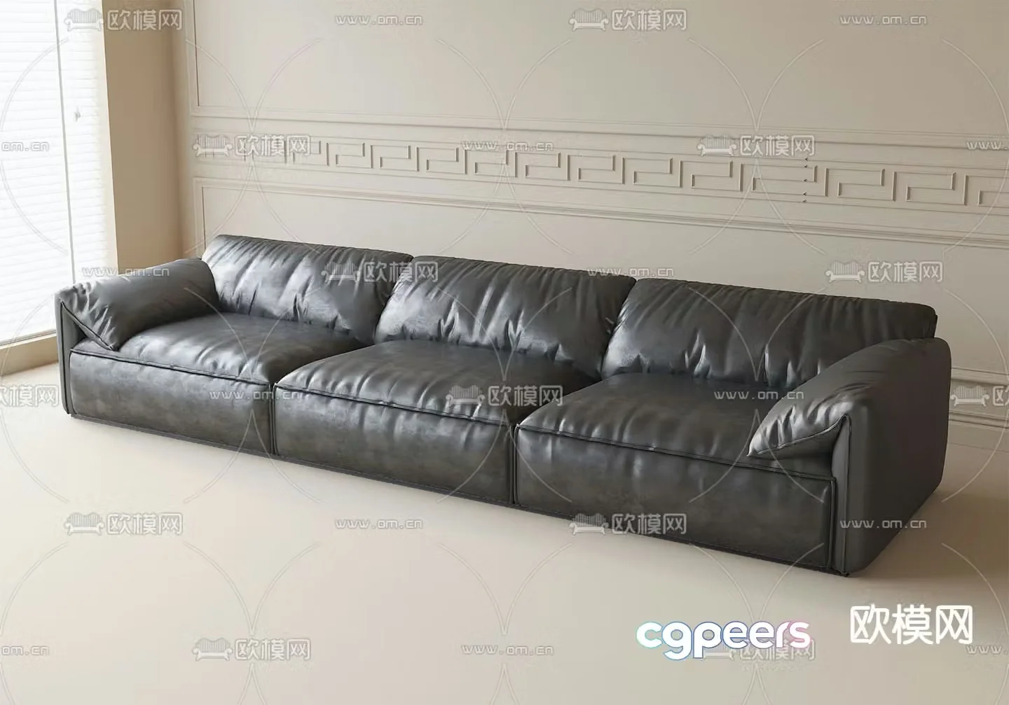 leather sofa three seater sofa 3d model