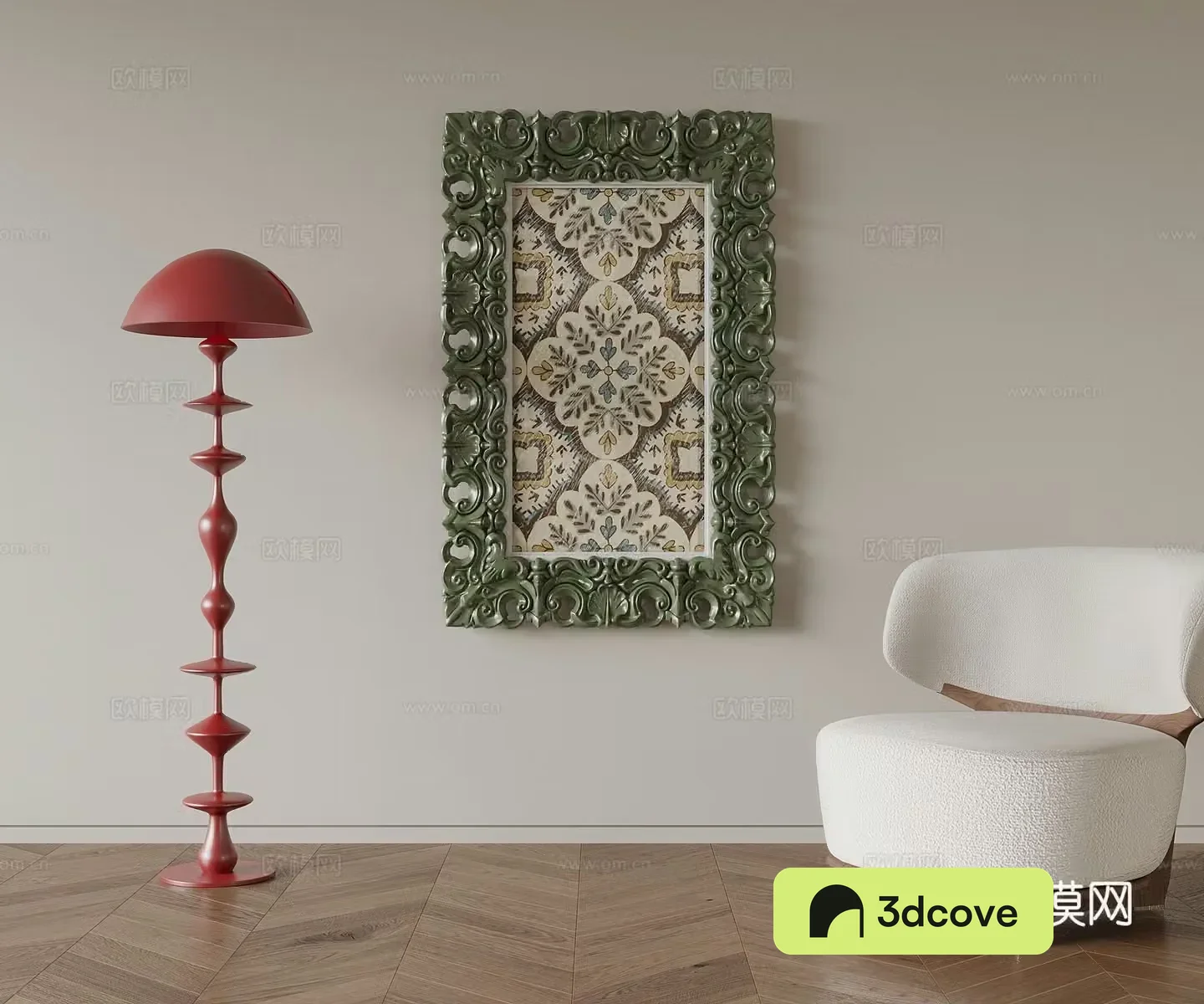 Retro style single sofa casual sofa floor lamp decorative painting