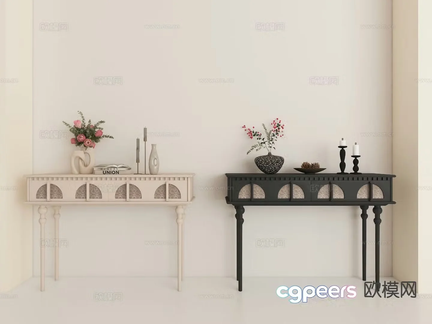 French retro side view cabinet 3D model