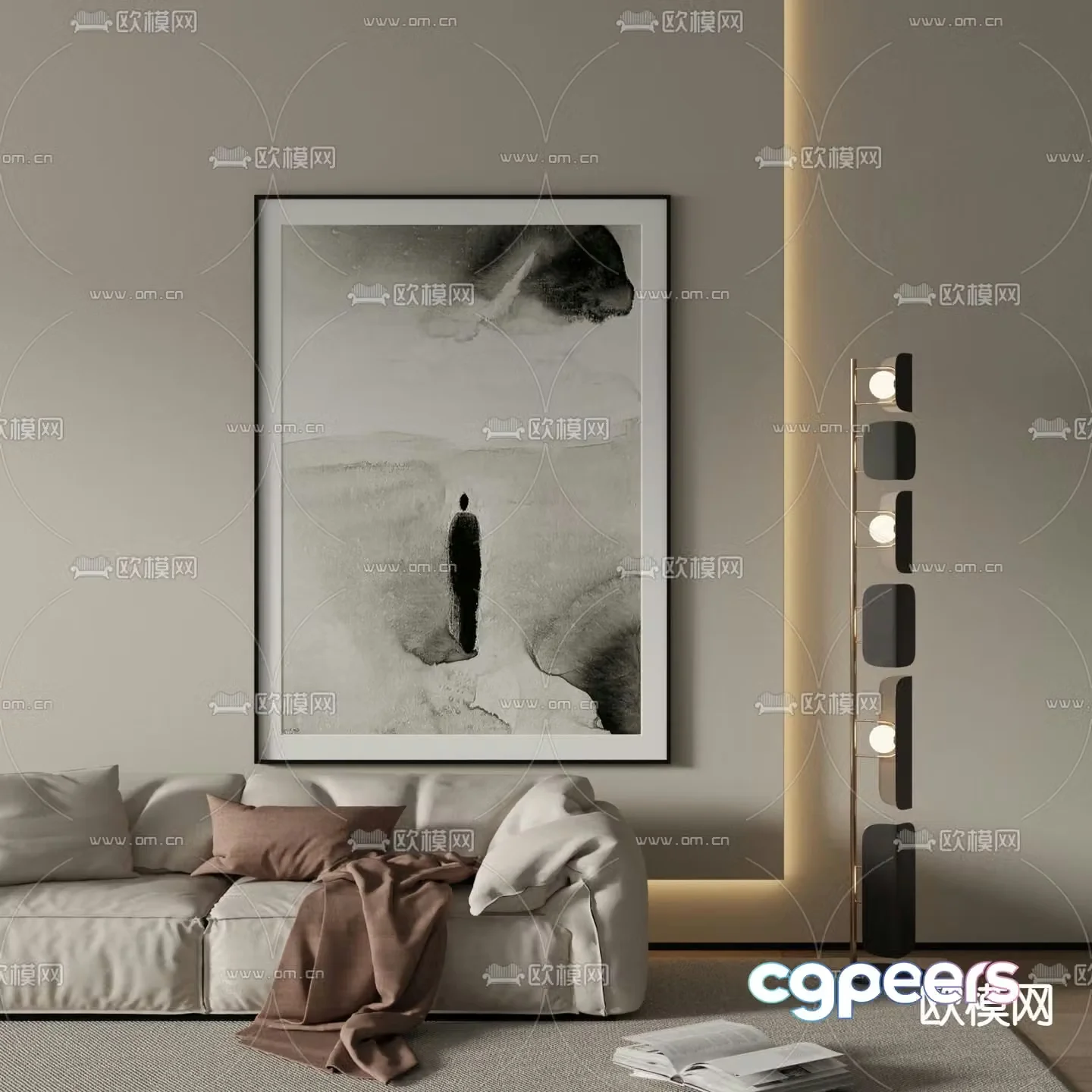 Decorative painting Black and white painting Abstract painting 3d model