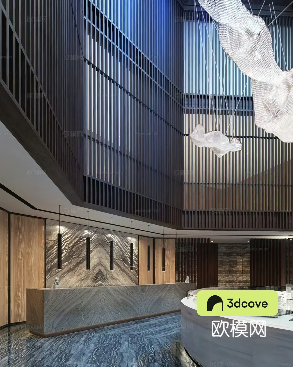 New Chinese style empty lobby sand table area