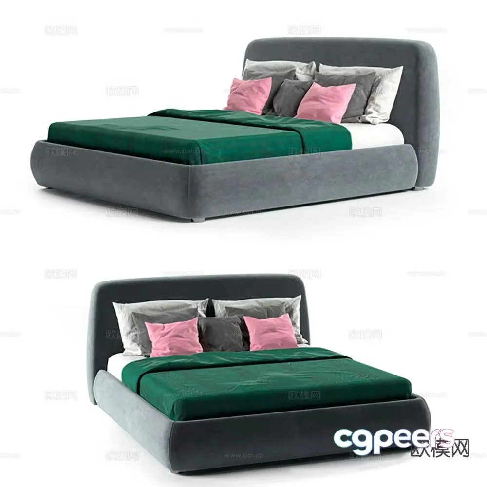 Modern fabric double bed 3d model