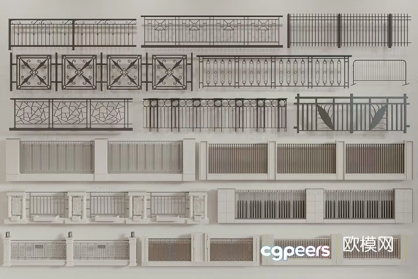 Fence Aluminum art fence guardrail partition Wrought iron fence aluminum alloy Courtyard blind railing fence 3D model
