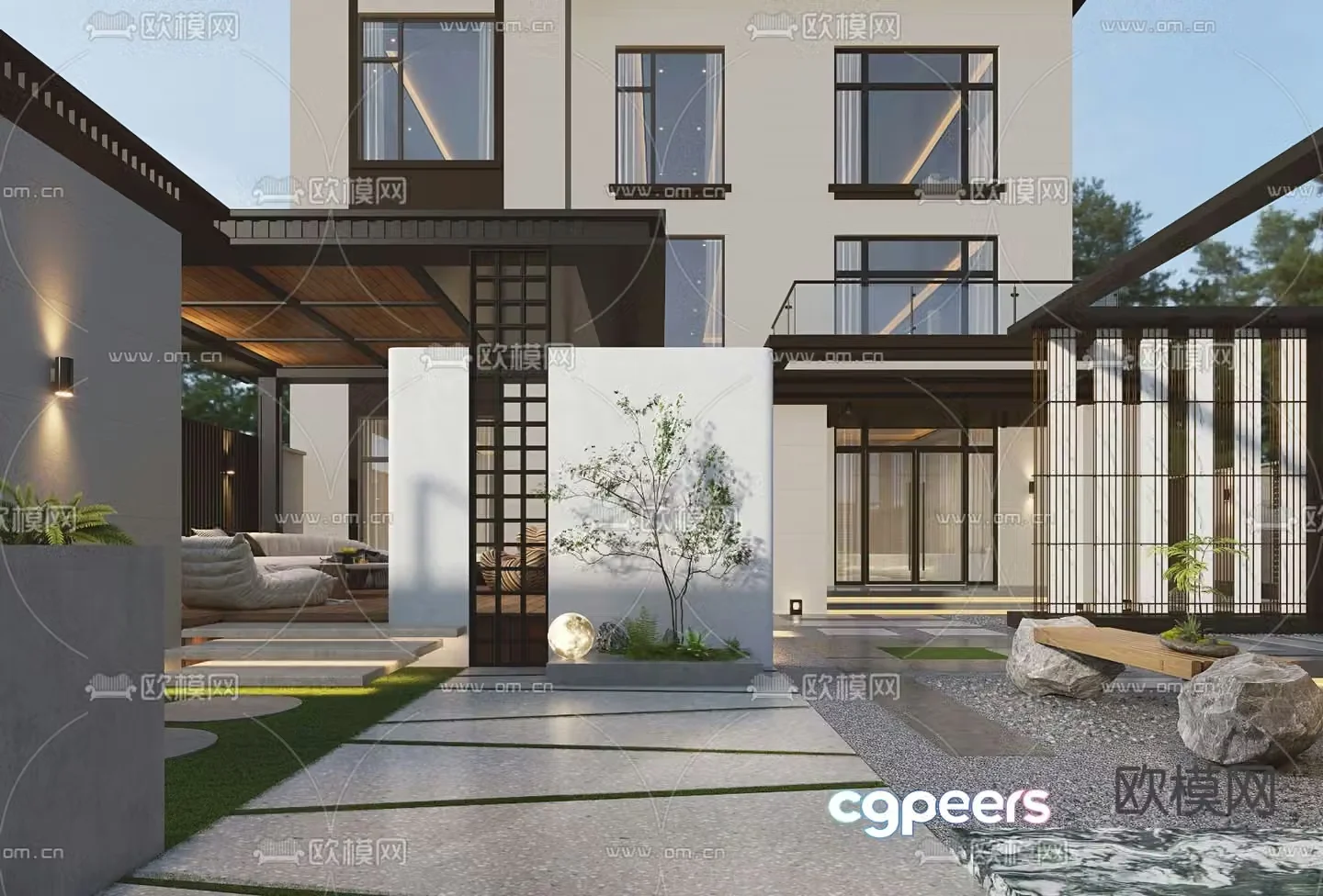 Villa courtyard landscape 3D model